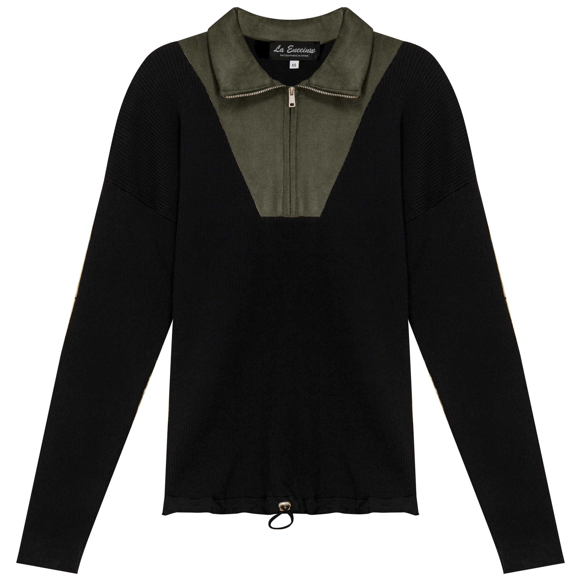 Maternity Ribbed Knit Zipper Bungee Sweater