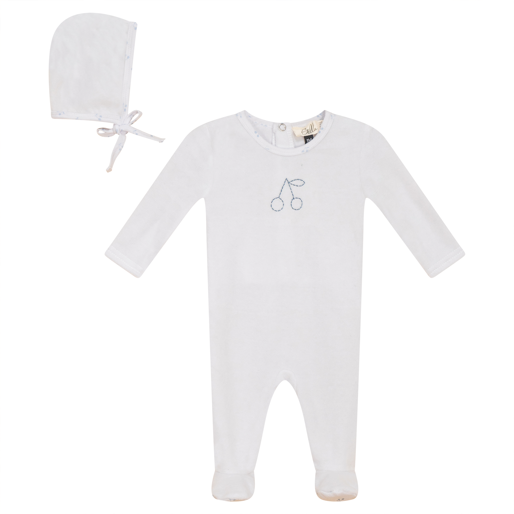 Cherry Print Onesie and Bonnet Velour Set