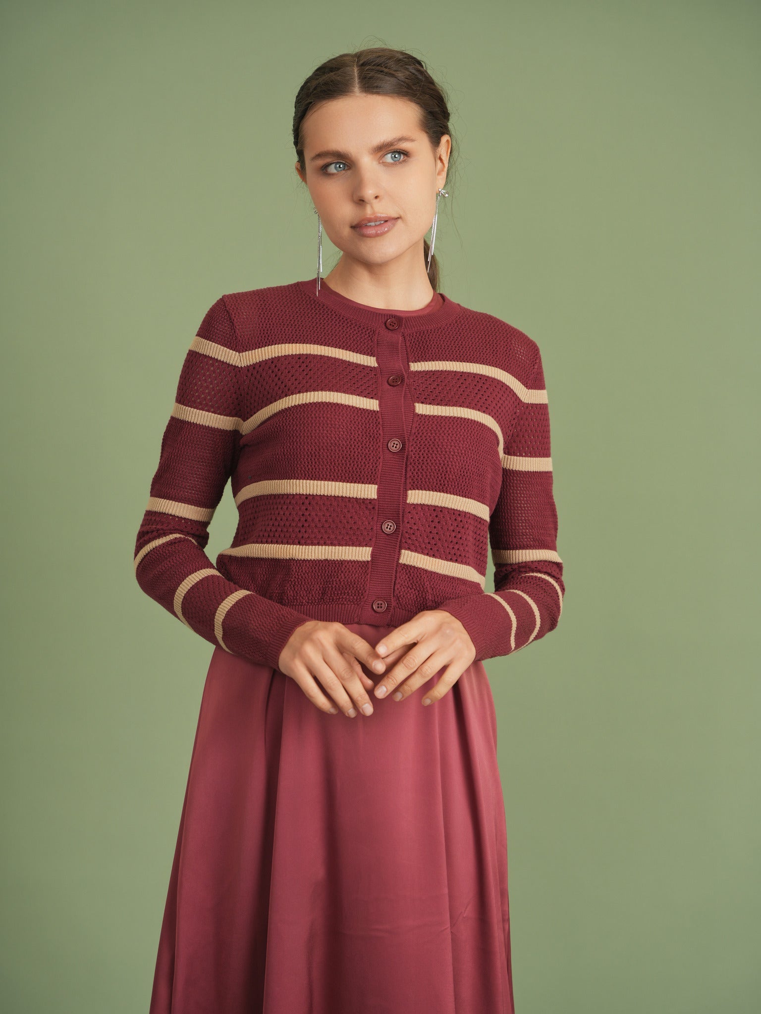 Pointelle 2 Tone Cardigan