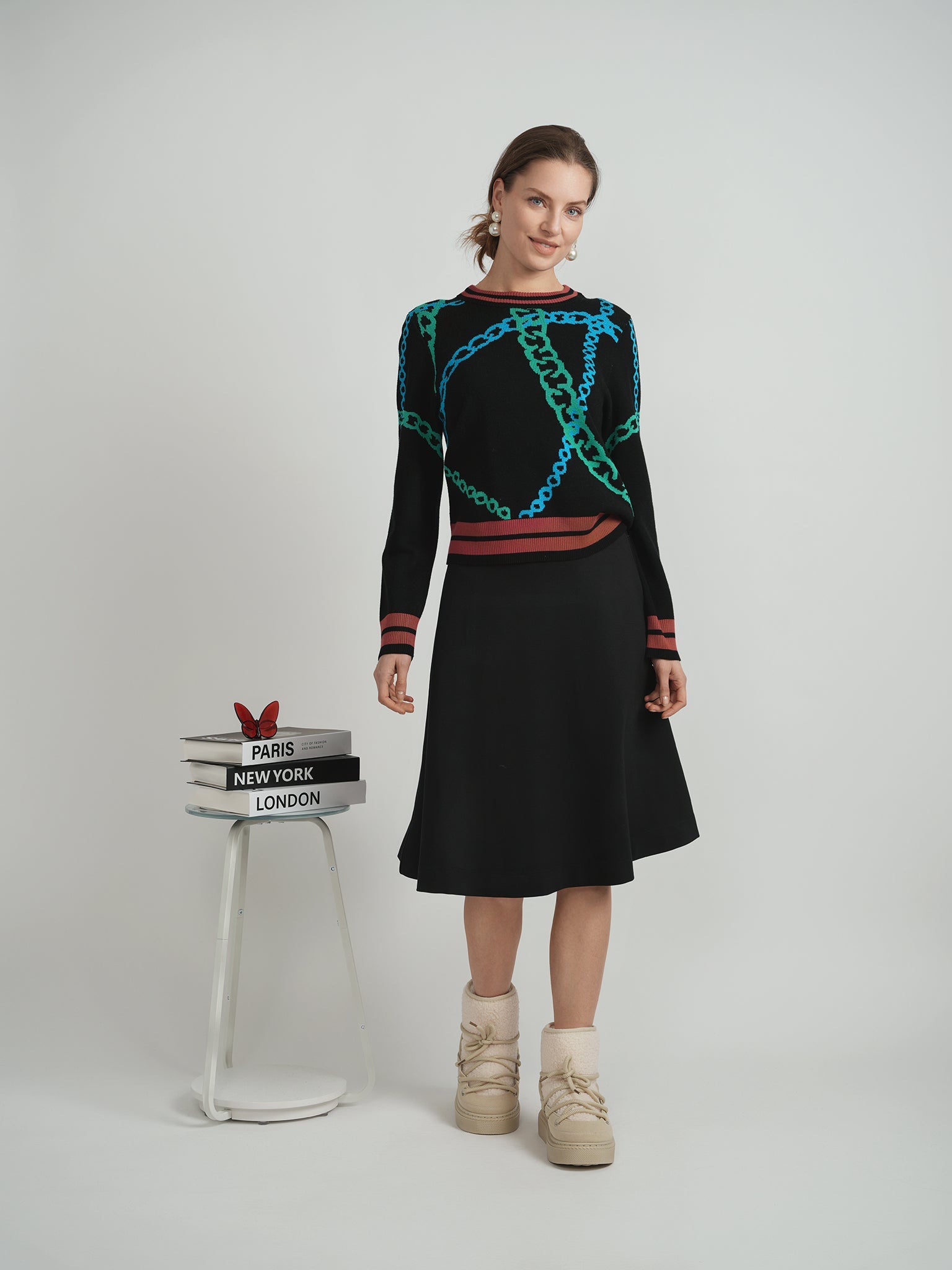 Printed knit Chain Sweater