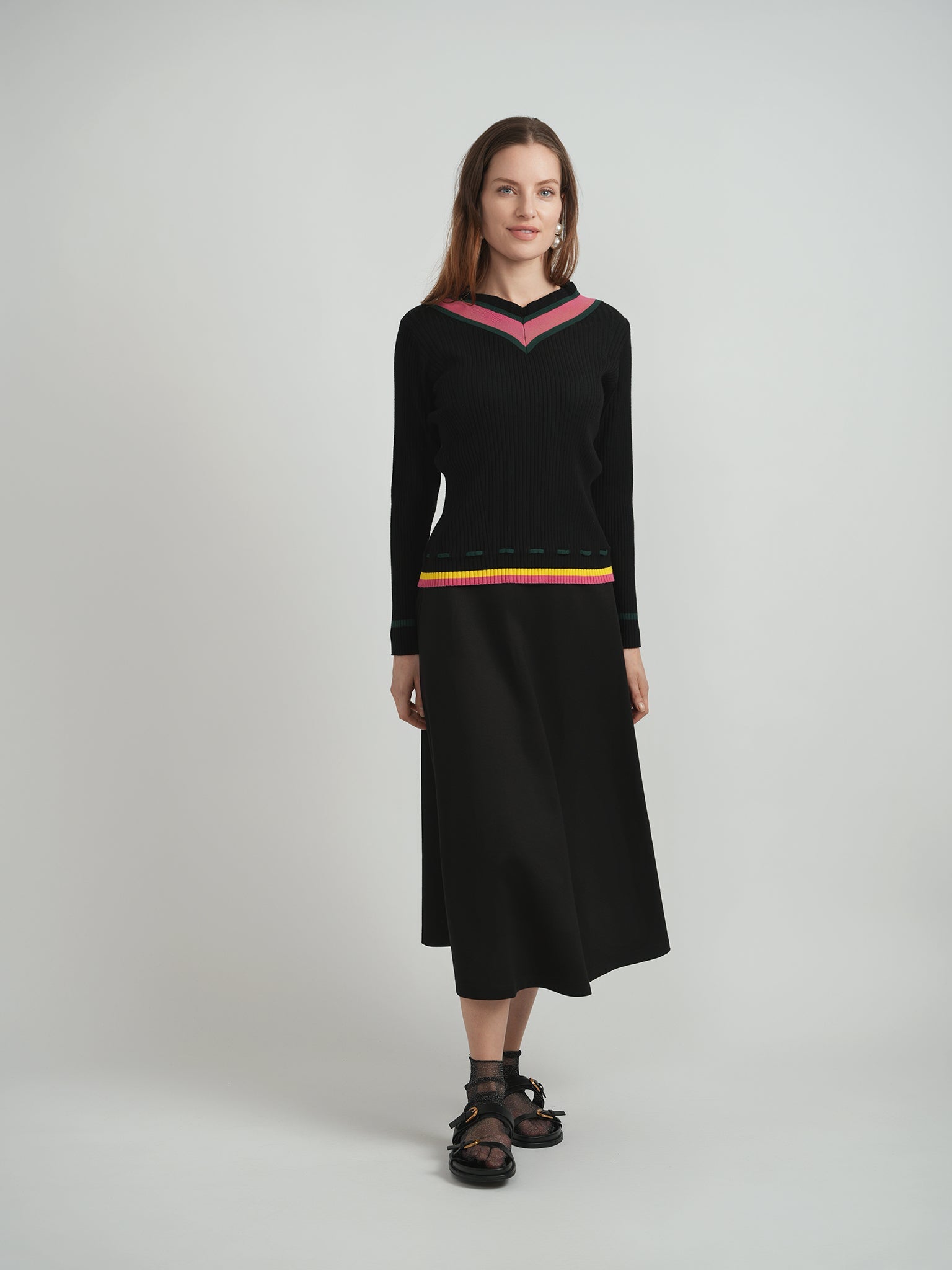 Contrast Paper Bag V Sweater