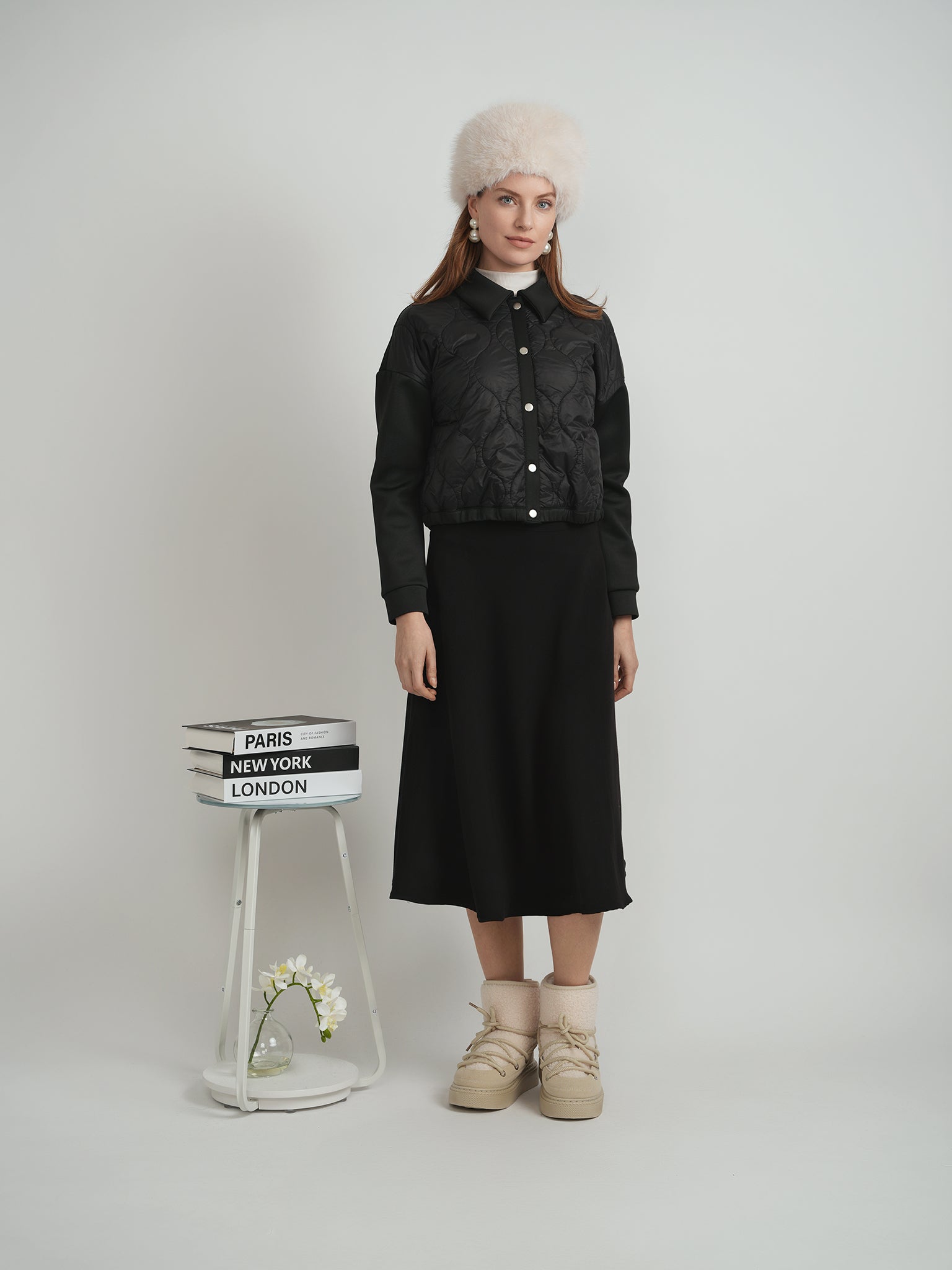 Cropped Quilted Scuba Combo Bomber Jacket