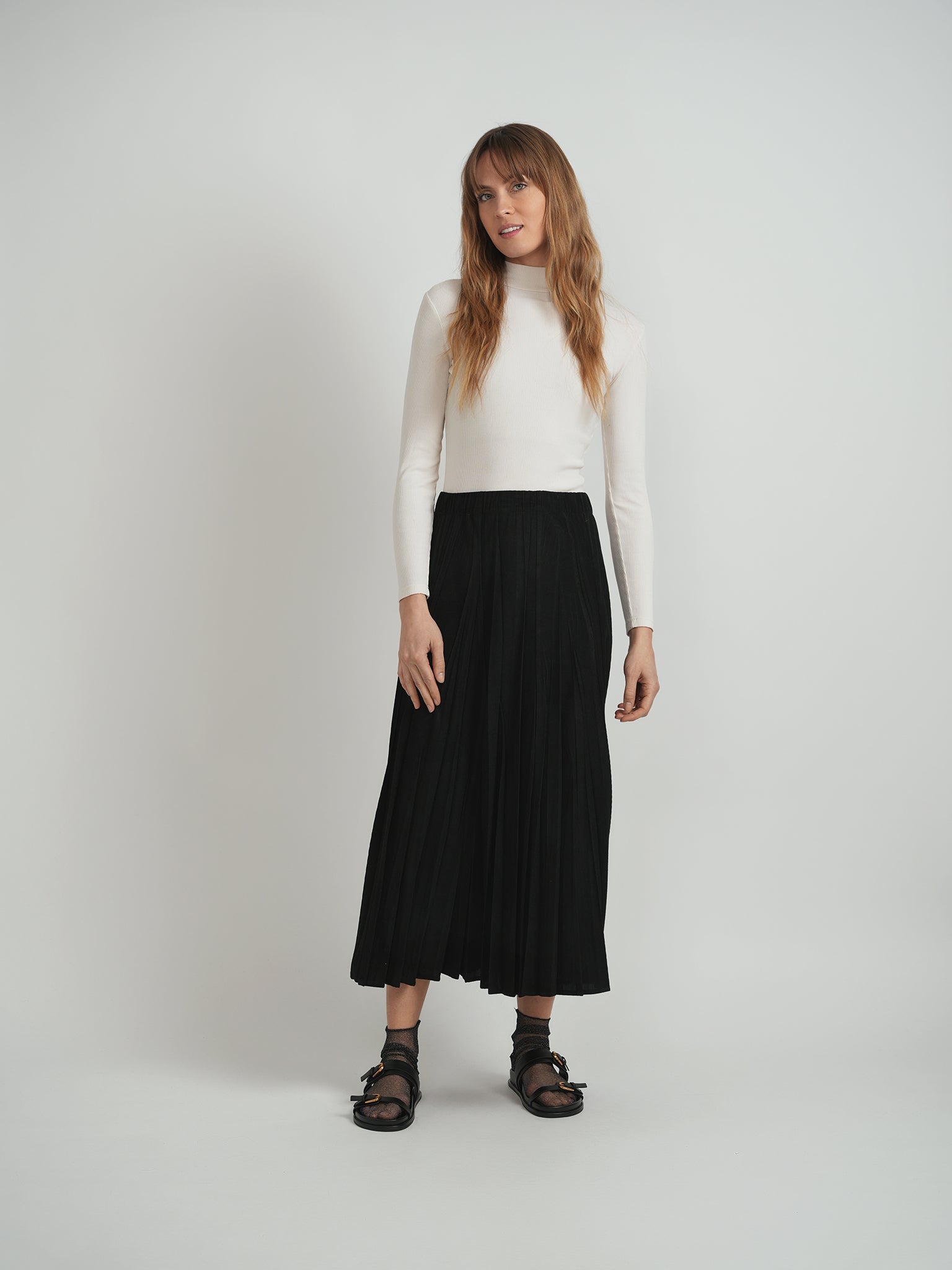 Midi Corduroy Burst Pleated Skirt