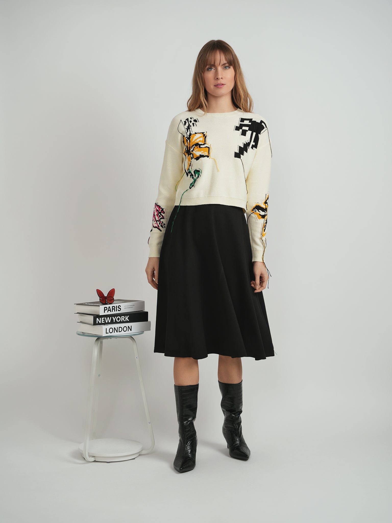 Cropped Floral Fringe Sweater