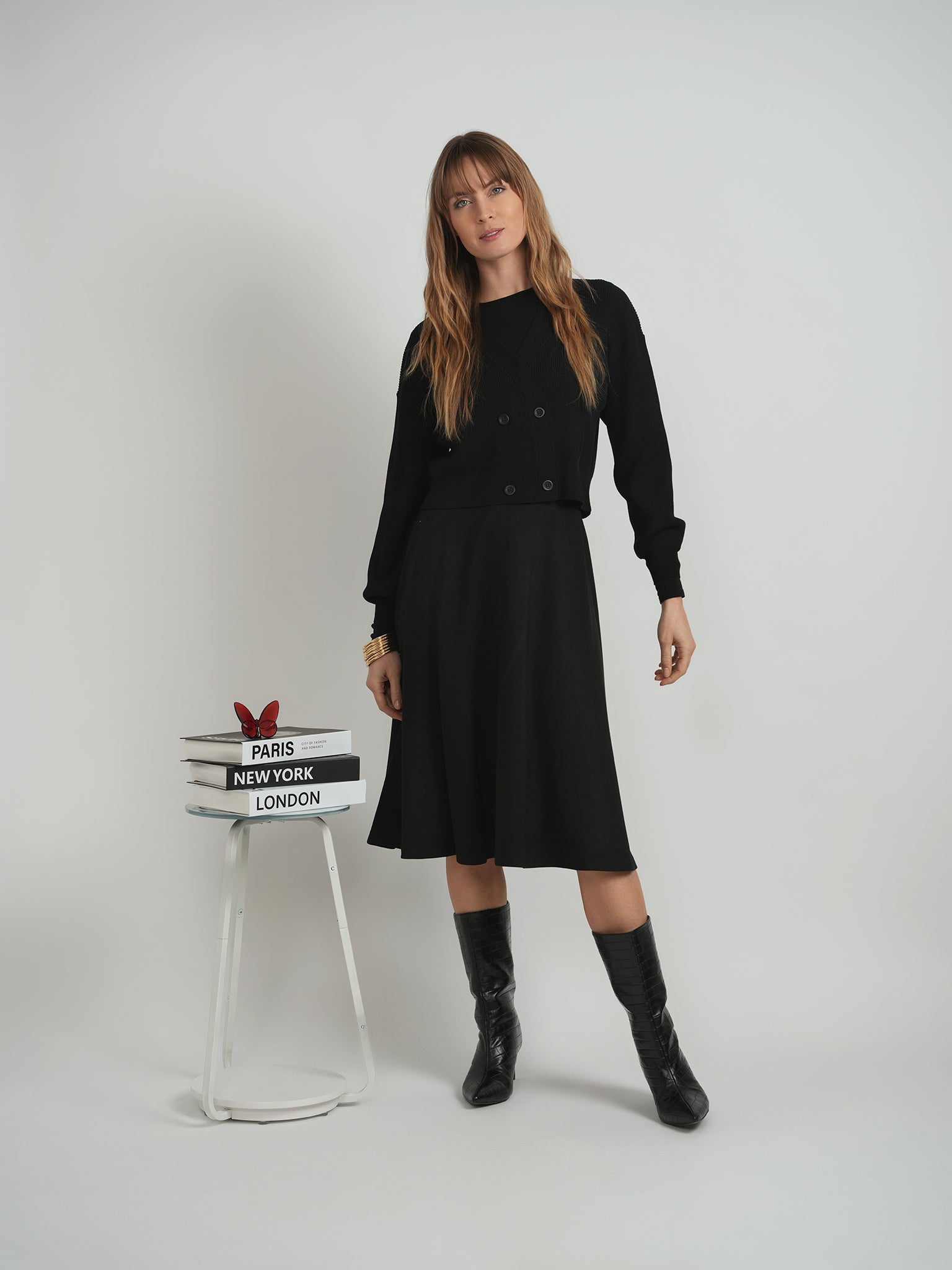 Double Breasted Cropped Knit Cardigan