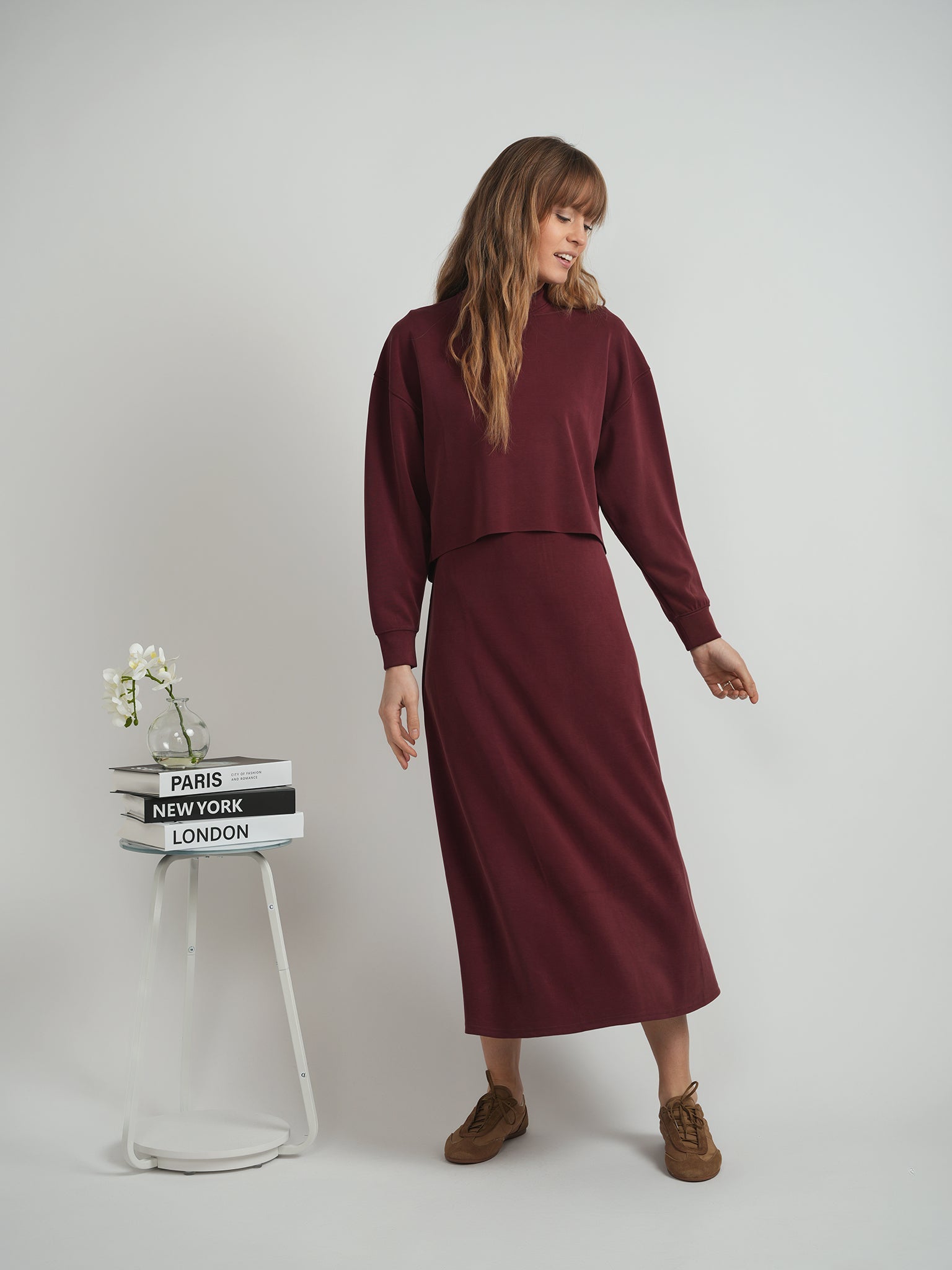 Ribbed V Neck Cropped Sweat Shirt