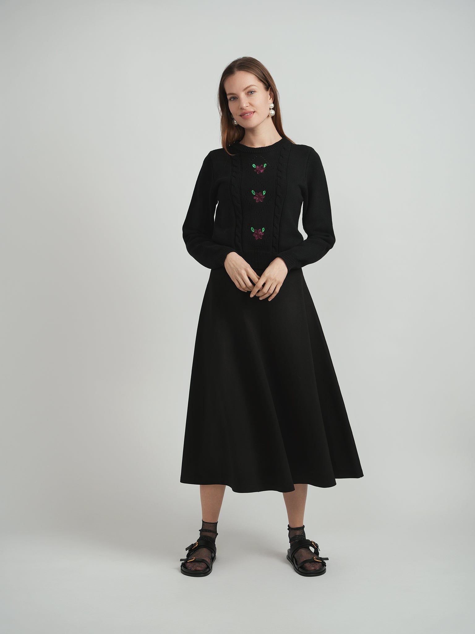 Cable Knit With Embroidery