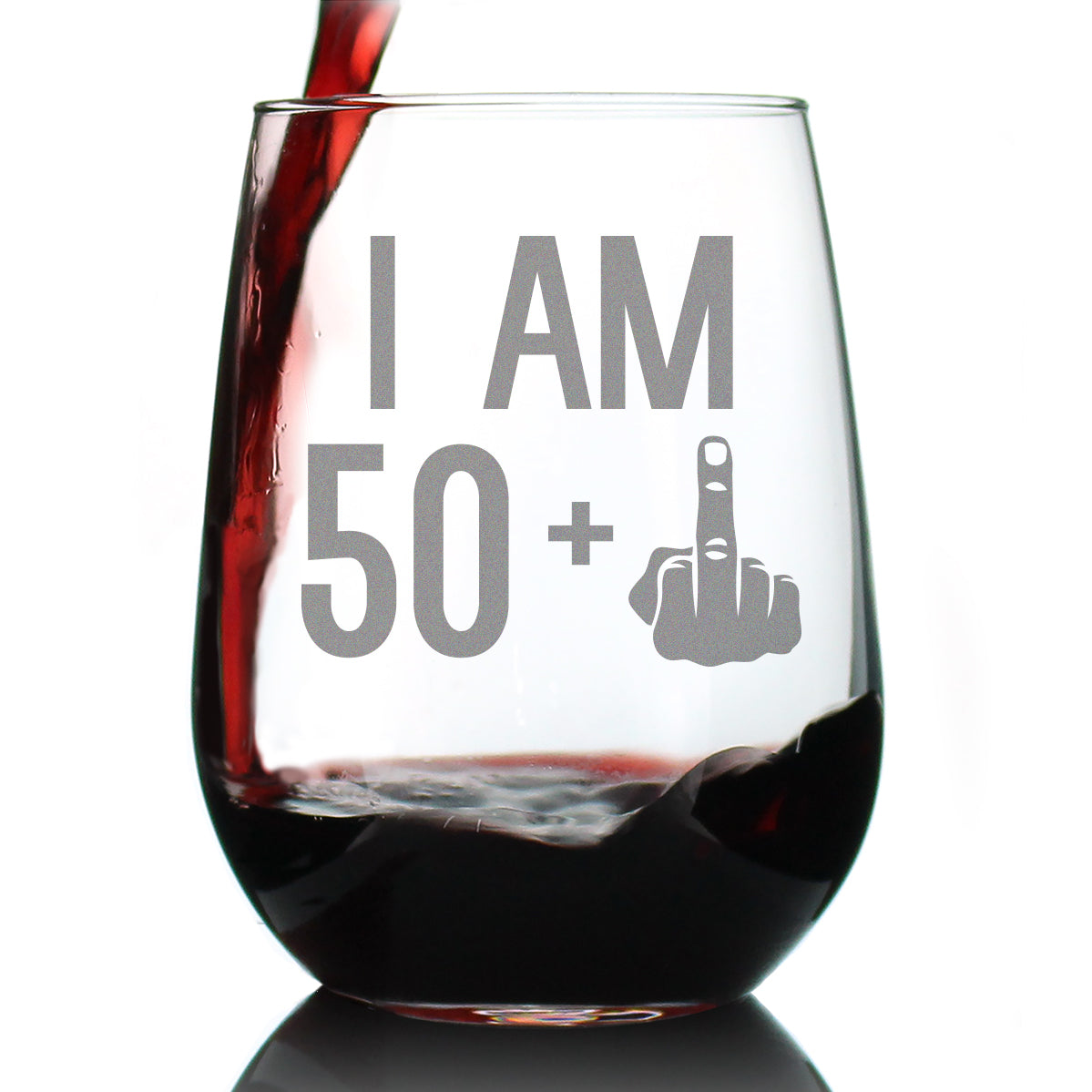 50 + 1 Middle Finger - 51st Birthday Stemless Wine Glass for Women &amp;amp; Men - Cute Funny Wine Gift Idea - Unique Personalized Bday Glasses for Best Friend Turning 51 - Drinking Party Decoration