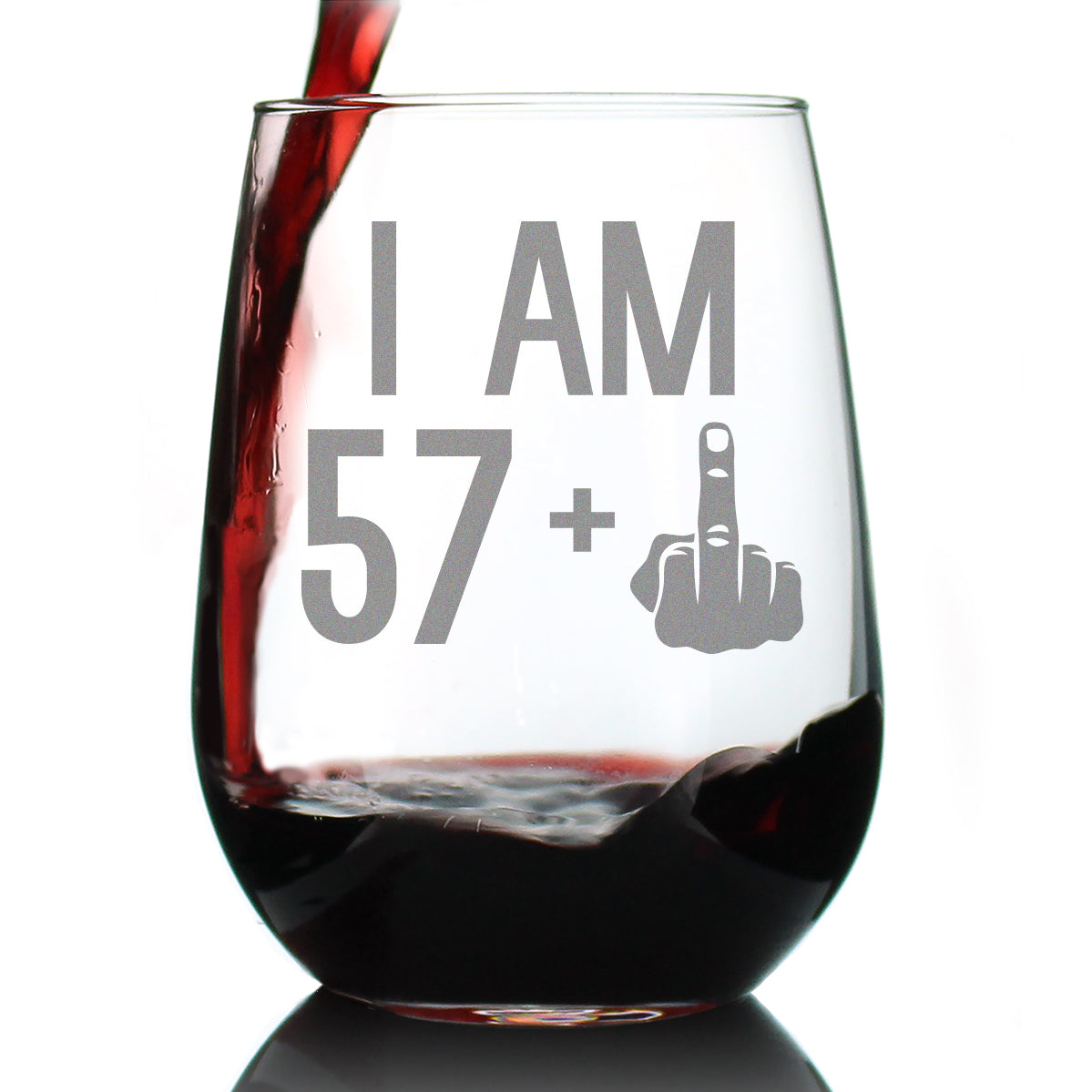 57 + 1 Middle Finger - 58th Birthday Stemless Wine Glass for Women &amp;amp; Men - Cute Funny Wine Gift Idea - Unique Personalized Bday Glasses for Best Friend Turning 58 - Drinking Party Decoration