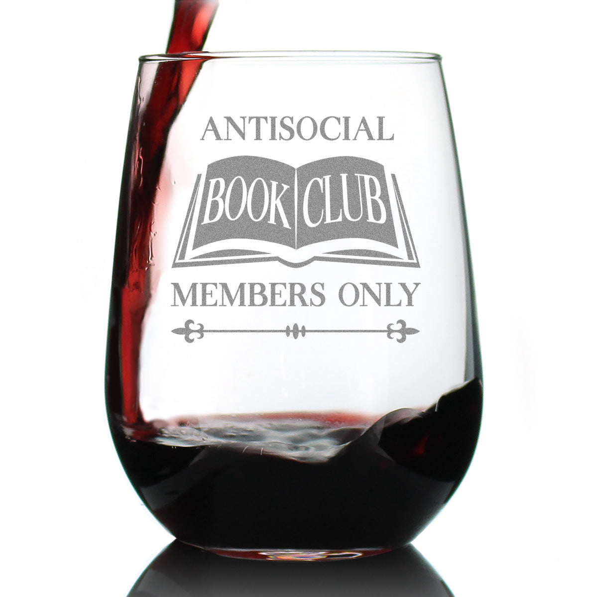 Antisocial Book Club Engraved Stemless Wine Glass Funny Gifts for Introverts and Book Club Large Wine Glasses - 17 oz