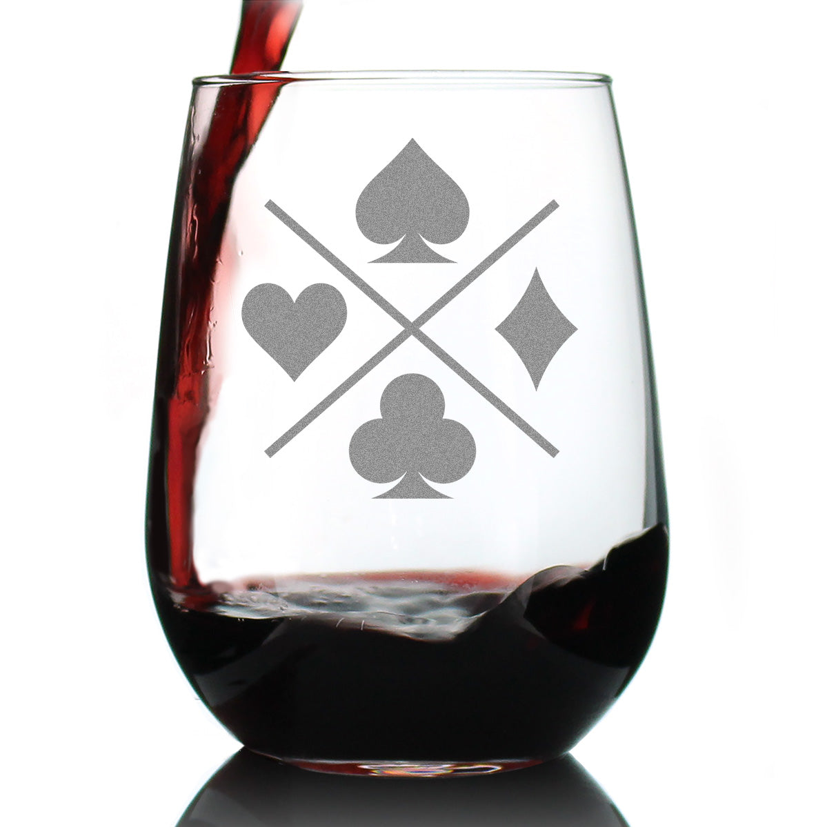 Card Suits Engraved Stemless Wine Glass High Quality Gifts for Card Players Large Wine Glasses - 17 oz