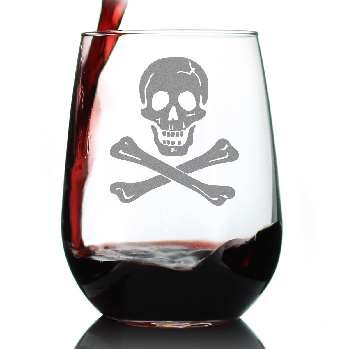 Skull and Crossbones Stemless Wine Glass - Skull Decor and Jolly Roger Flag Gifts - Large 17 Oz Glasses