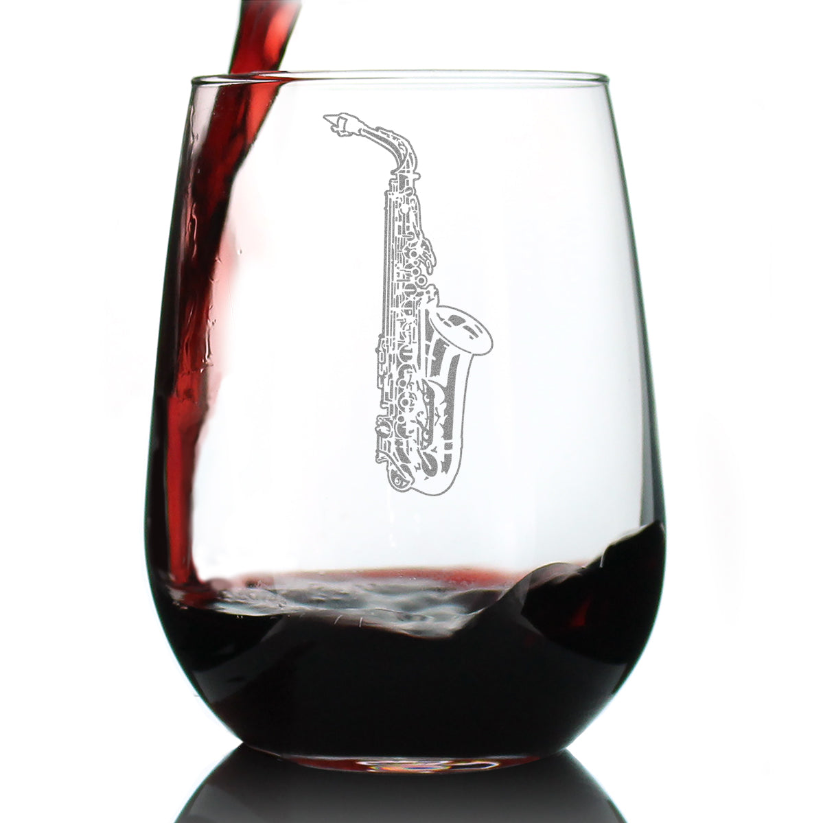 Saxophone Engraved Stemless Wine Glass Gifts for Musicians Large Wine Glasses - 17 oz