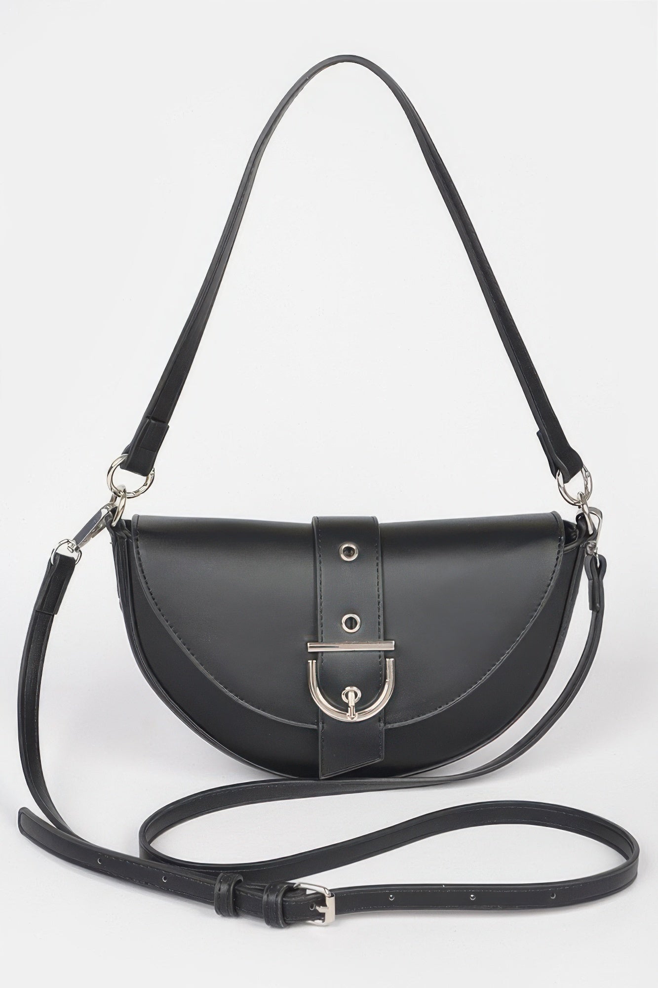 Faux Leather Buckle Shoulder Bag