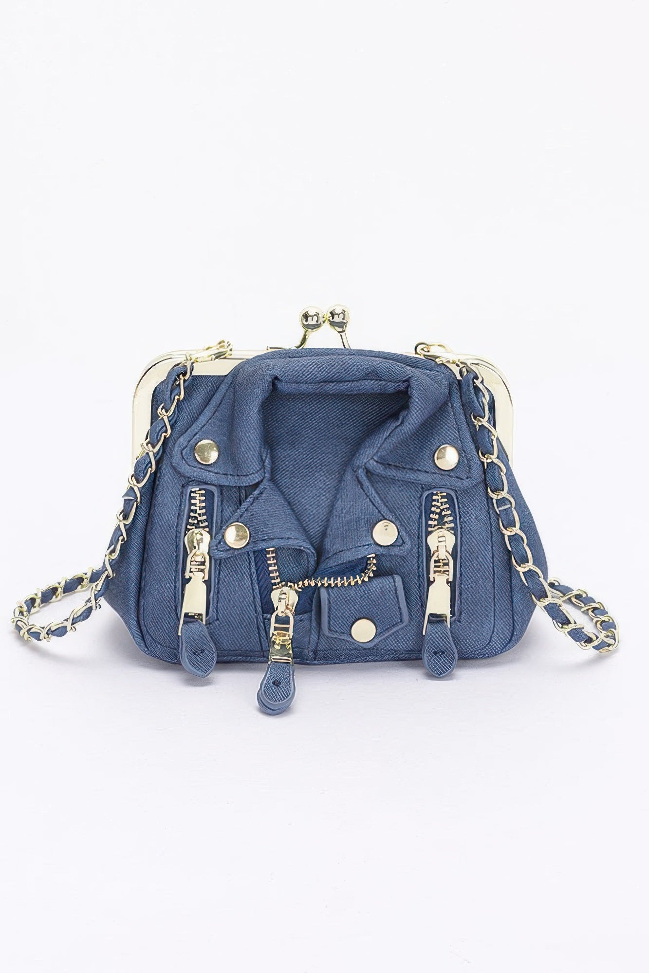 Faux Denim Leather Jacket Style Crossbody Bag