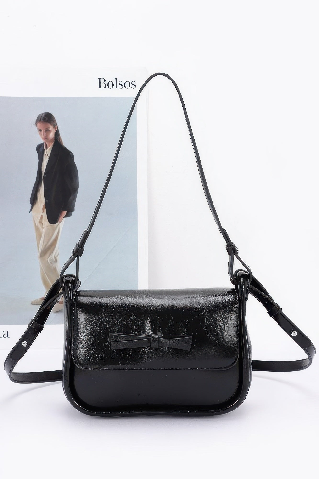 Faux Leather Bow Flap Bag