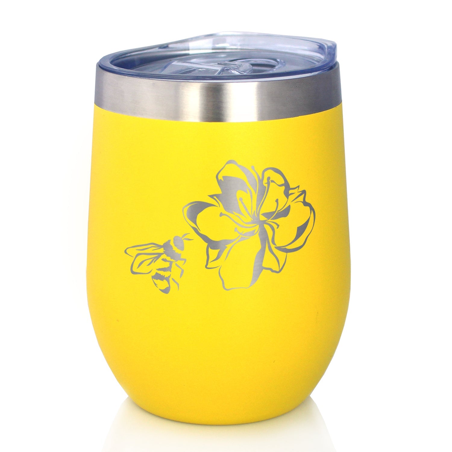 Bee Flower - Funny Birthday Wine Tumbler Glass with Sliding Lid - Stainless Steel Insulated Mug