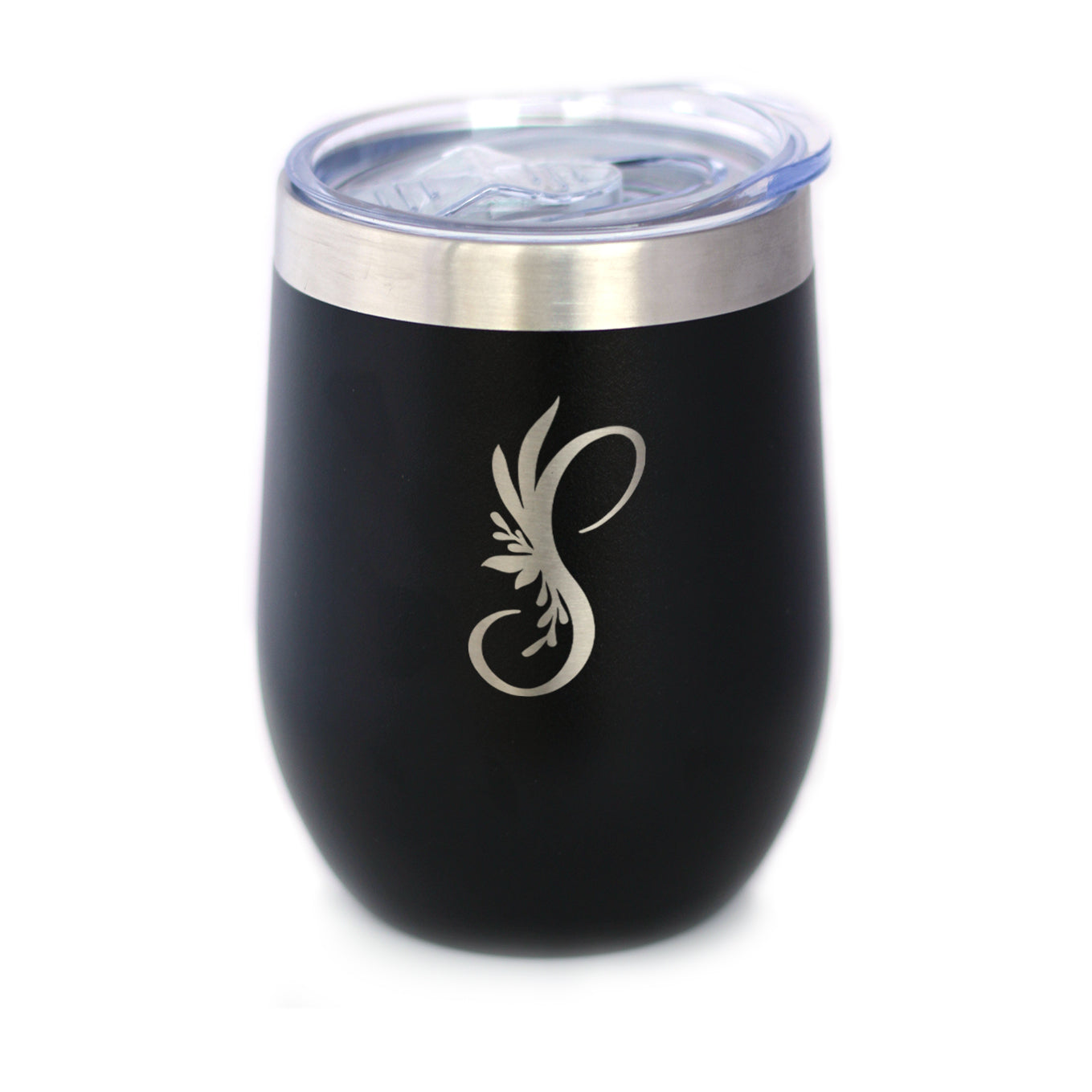 Monogram Floral Initial Letter S - Wine Tumbler