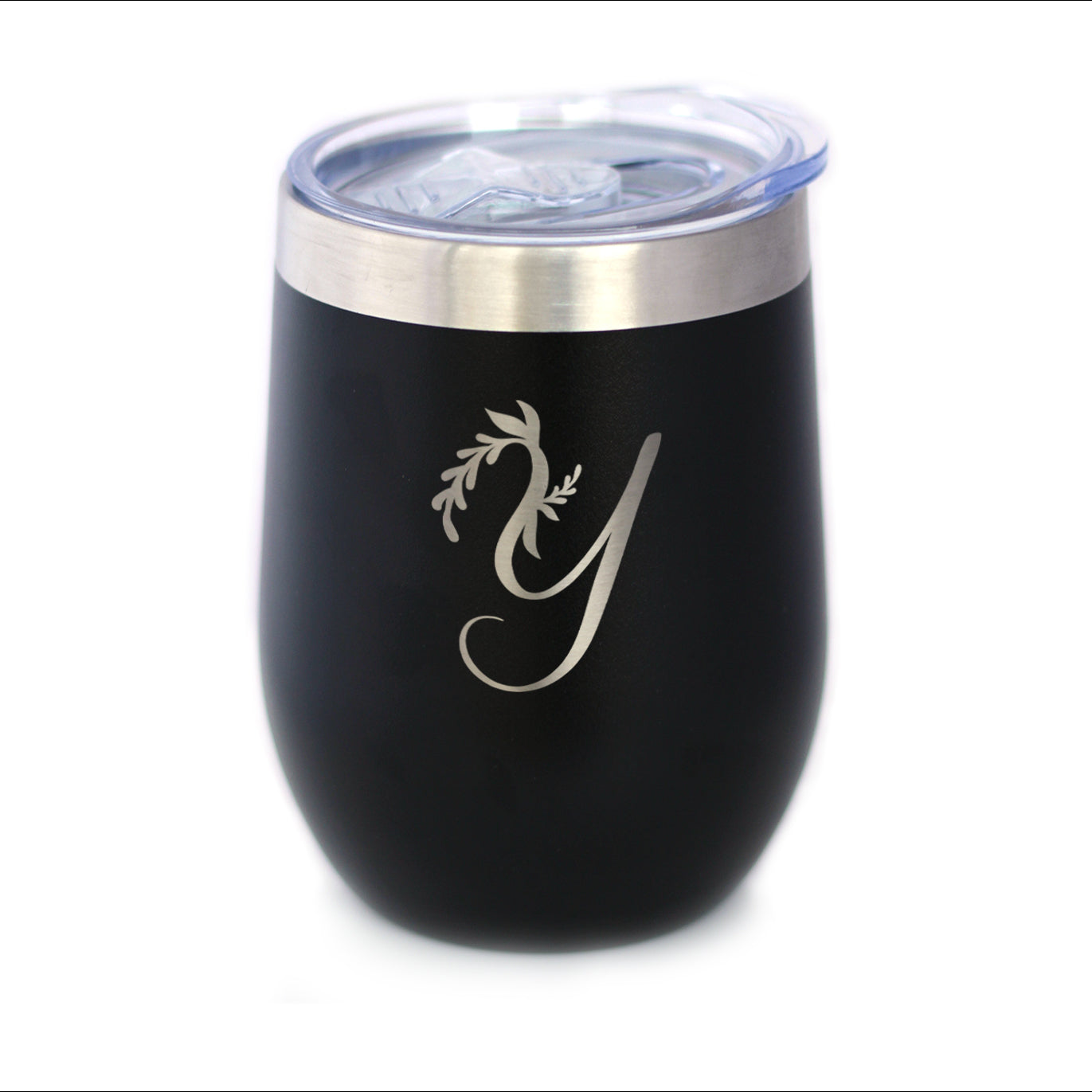 Monogram Floral Initial Letter Y - Wine Tumbler