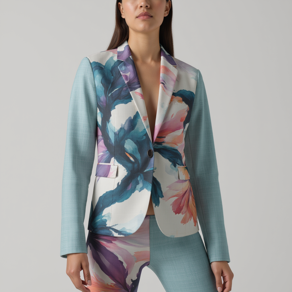 Watercolor Floral Women&amp;#39;s Leisure Blazer in 100% Cotton