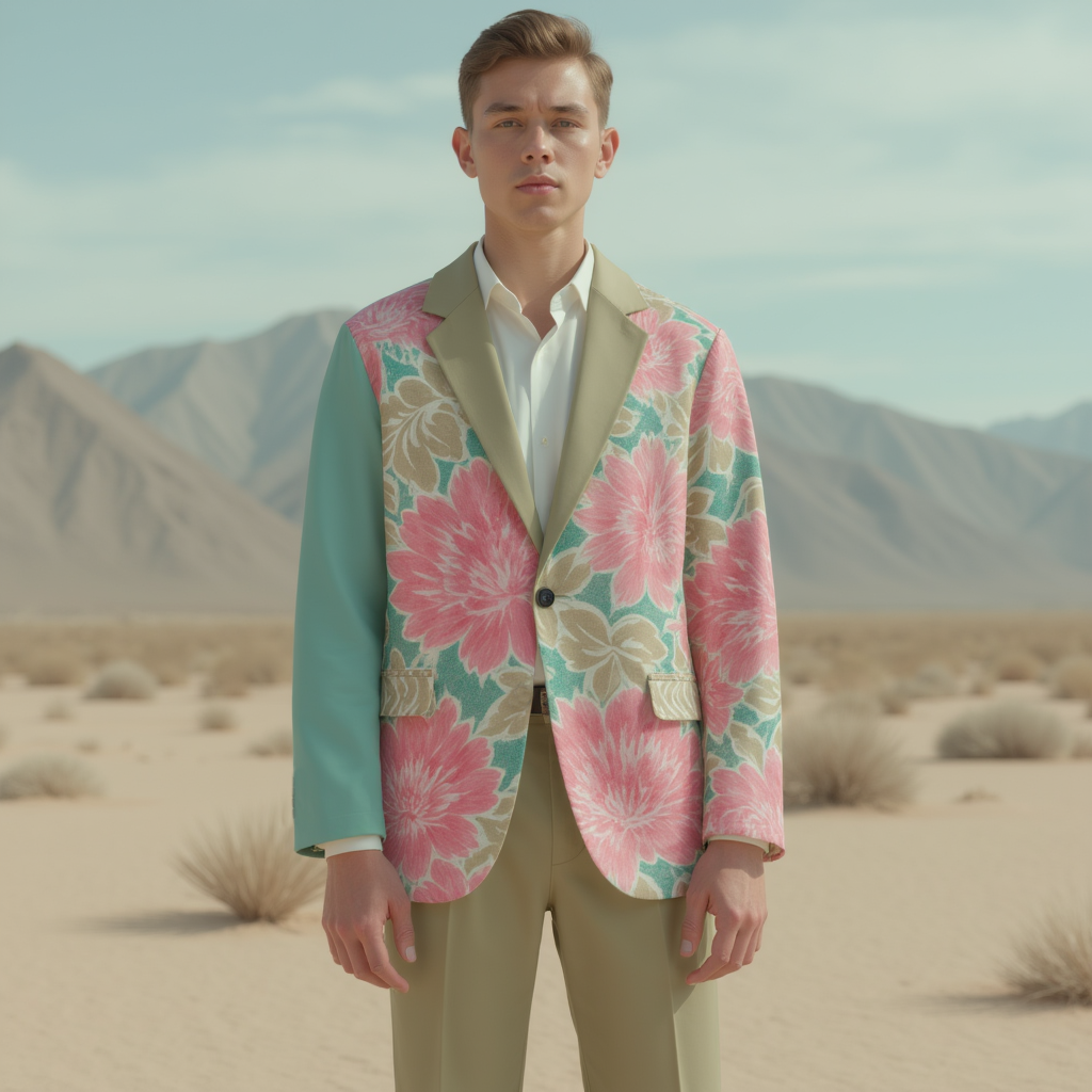 Watercolor Print Floral Casual Blazer in Cotton