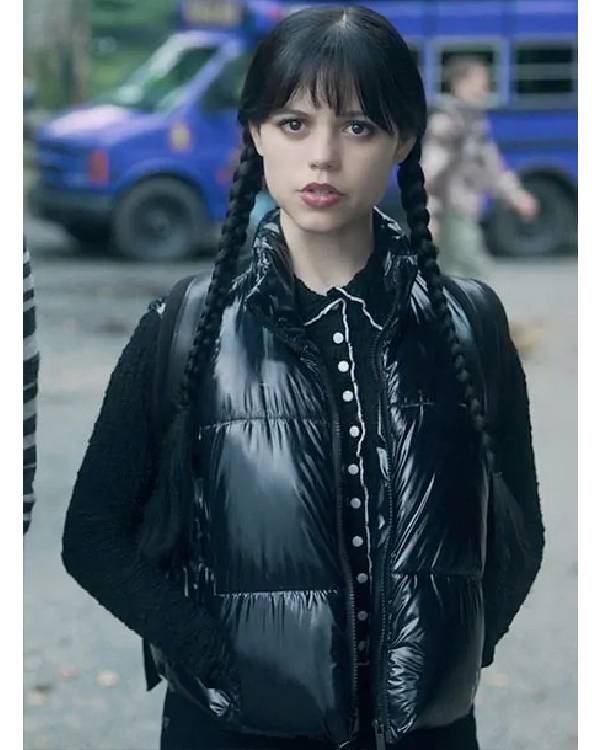 Wednesday Jenna Ortega Black Puffer Vest