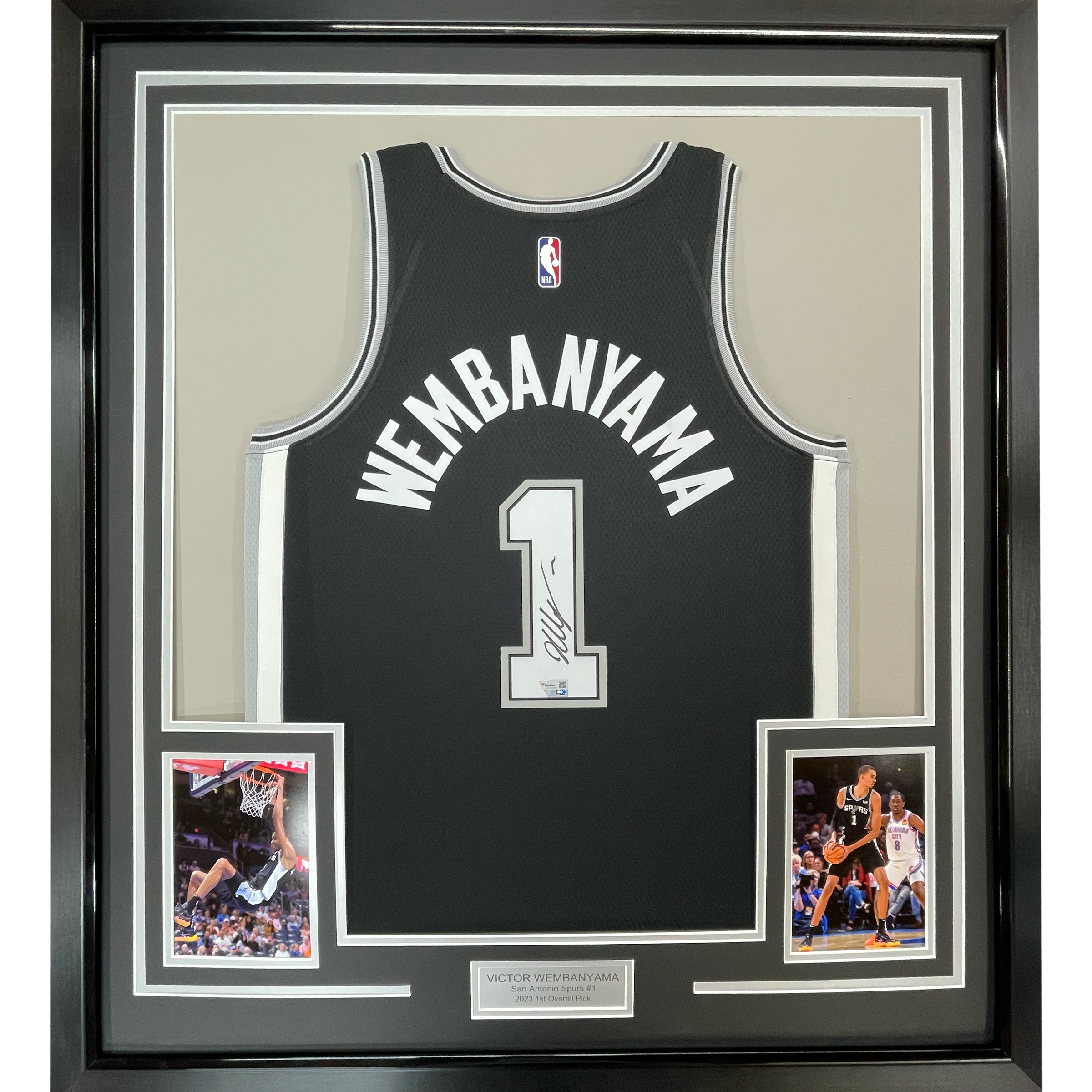 Framed Autographed/Signed Victor Wembanyama 35x39 San Antonio Spurs Black Authentic Swingman Basketball Jersey Fanatics COA