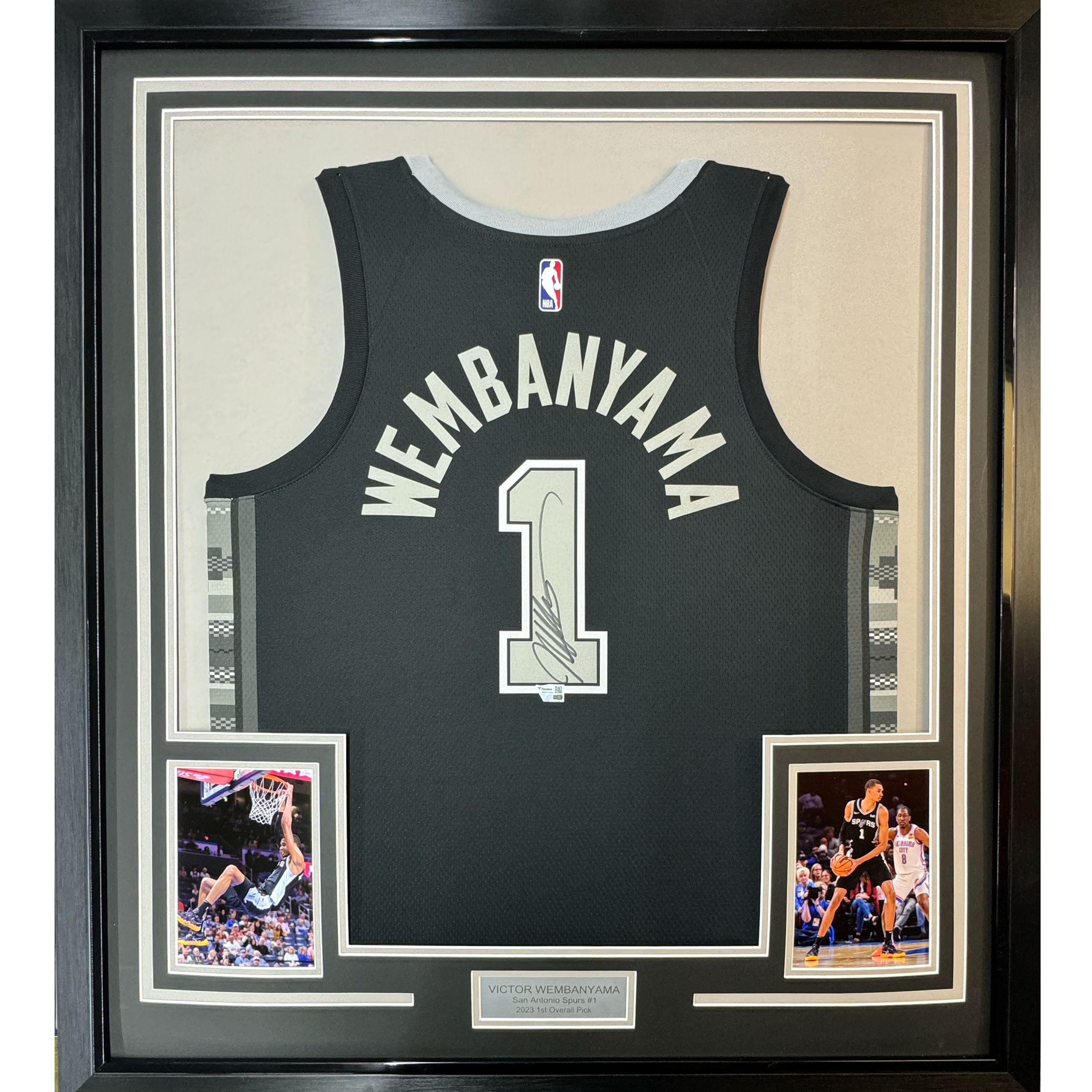 Framed Autographed/Signed Victor Wembanyama 35x39 San Antonio Spurs Black Authentic Swingman Statement Edition Basketball Jersey Fanatics COA