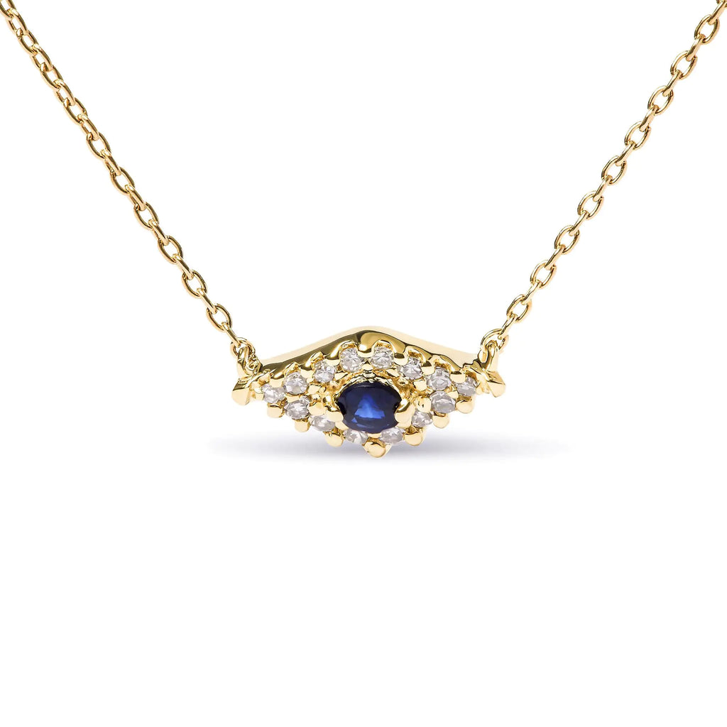 Style Loft Collection Evil Eye 10K Yellow Gold Blue Sapphire and Diamond Accented 18" Inch Pendant Necklace (H-I Color, I1-I2 Clarity)