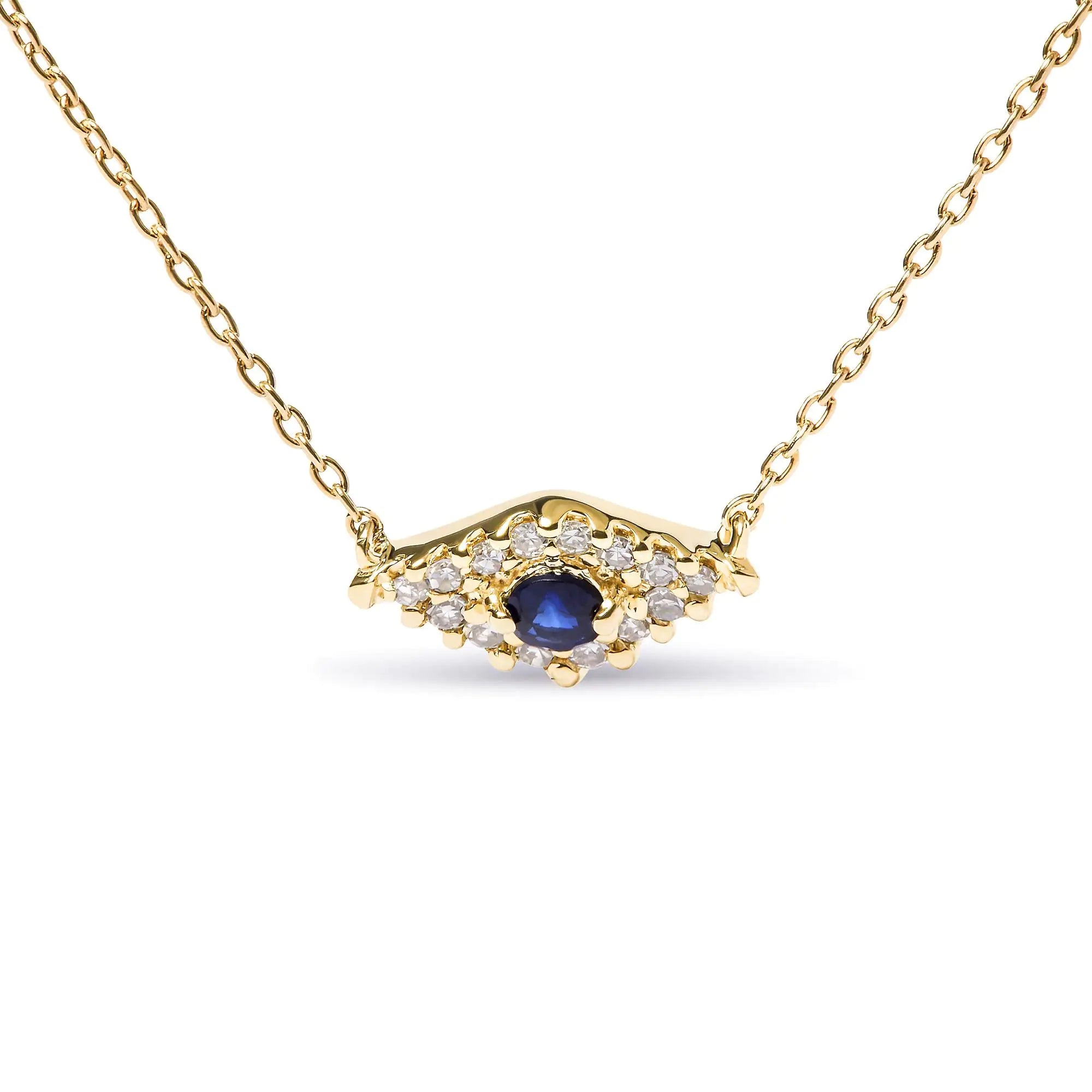 Style Loft Collection Evil Eye 10K Yellow Gold Blue Sapphire and Diamond Accented 18" Inch Pendant Necklace (H-I Color, I1-I2 Clarity)