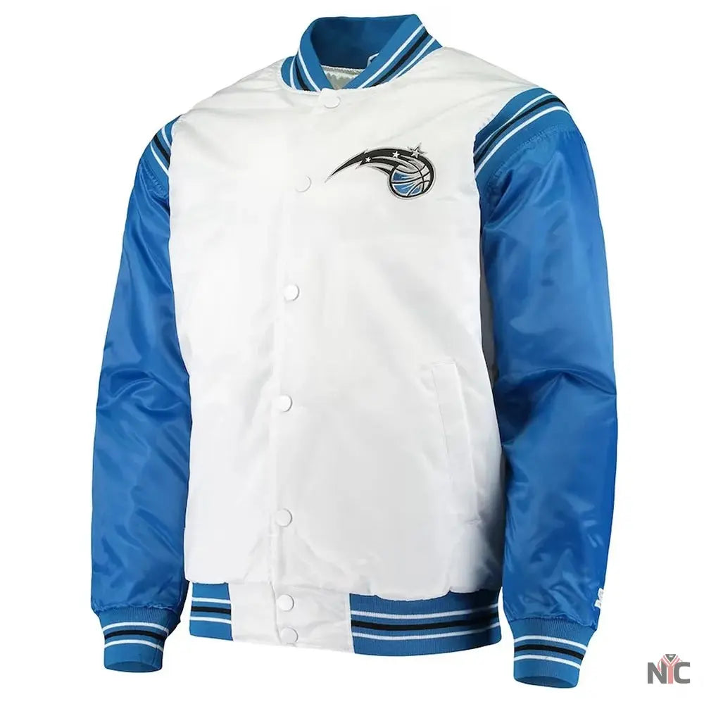 White and Blue Orlando Magic Renegade Varsity Satin Jacket