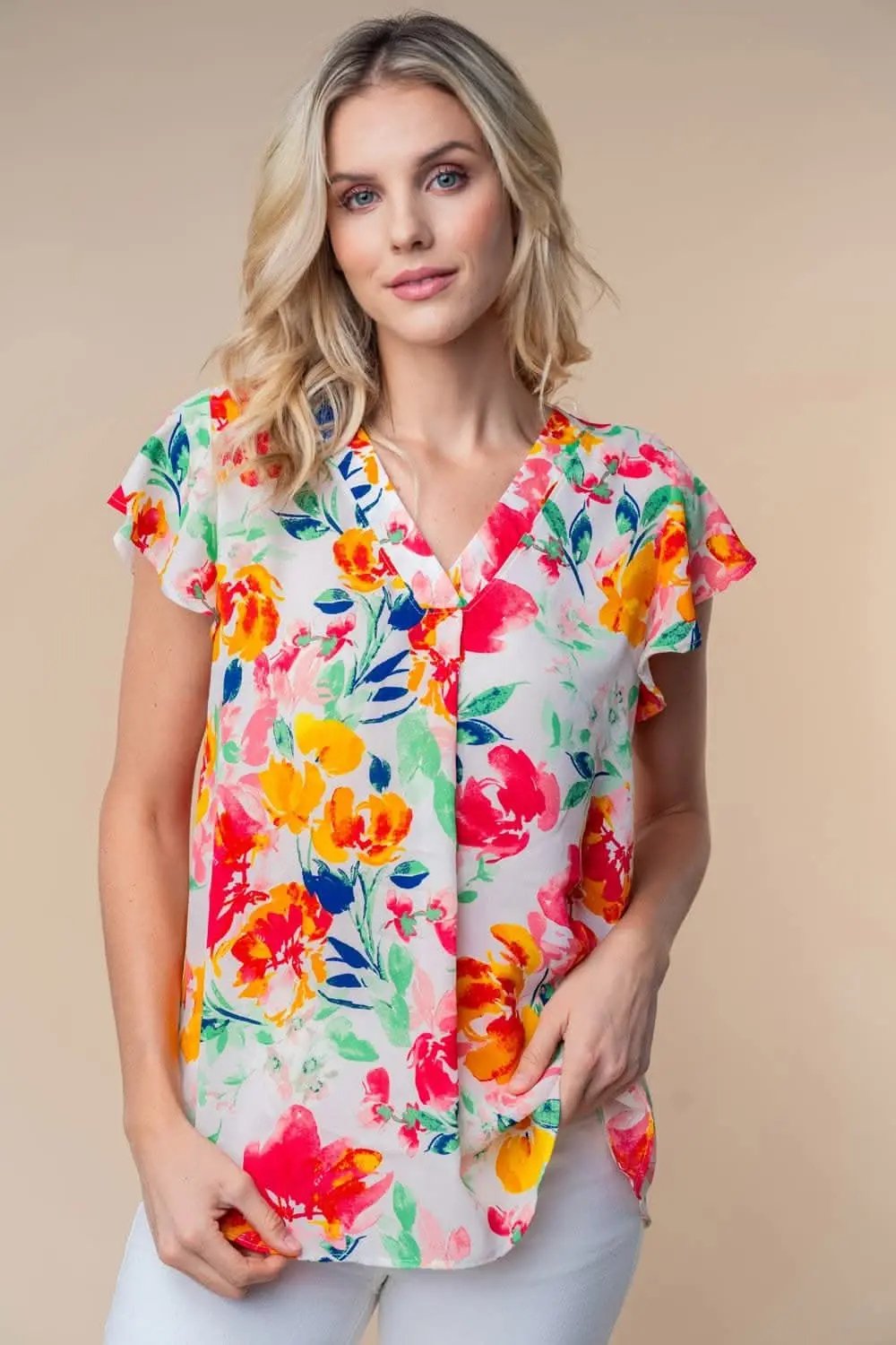 Floral Woven Top Women&amp;#39;s Casual Short Sleeve Summer T-Shirt - Lightweight
