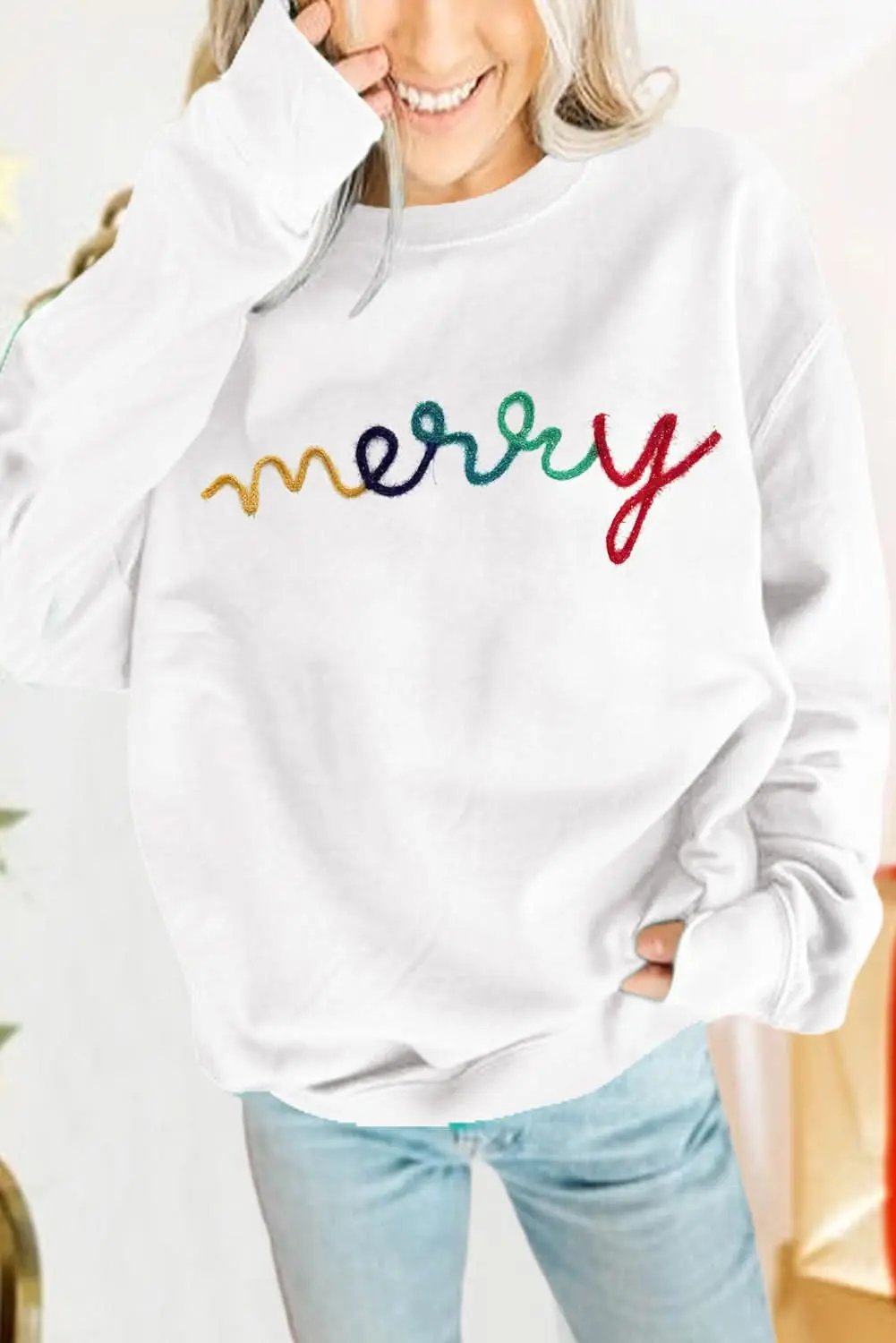 Love Salve White Graphic Pullover Women&amp;#39;s Winter Sweatshirt Casual Print Letter