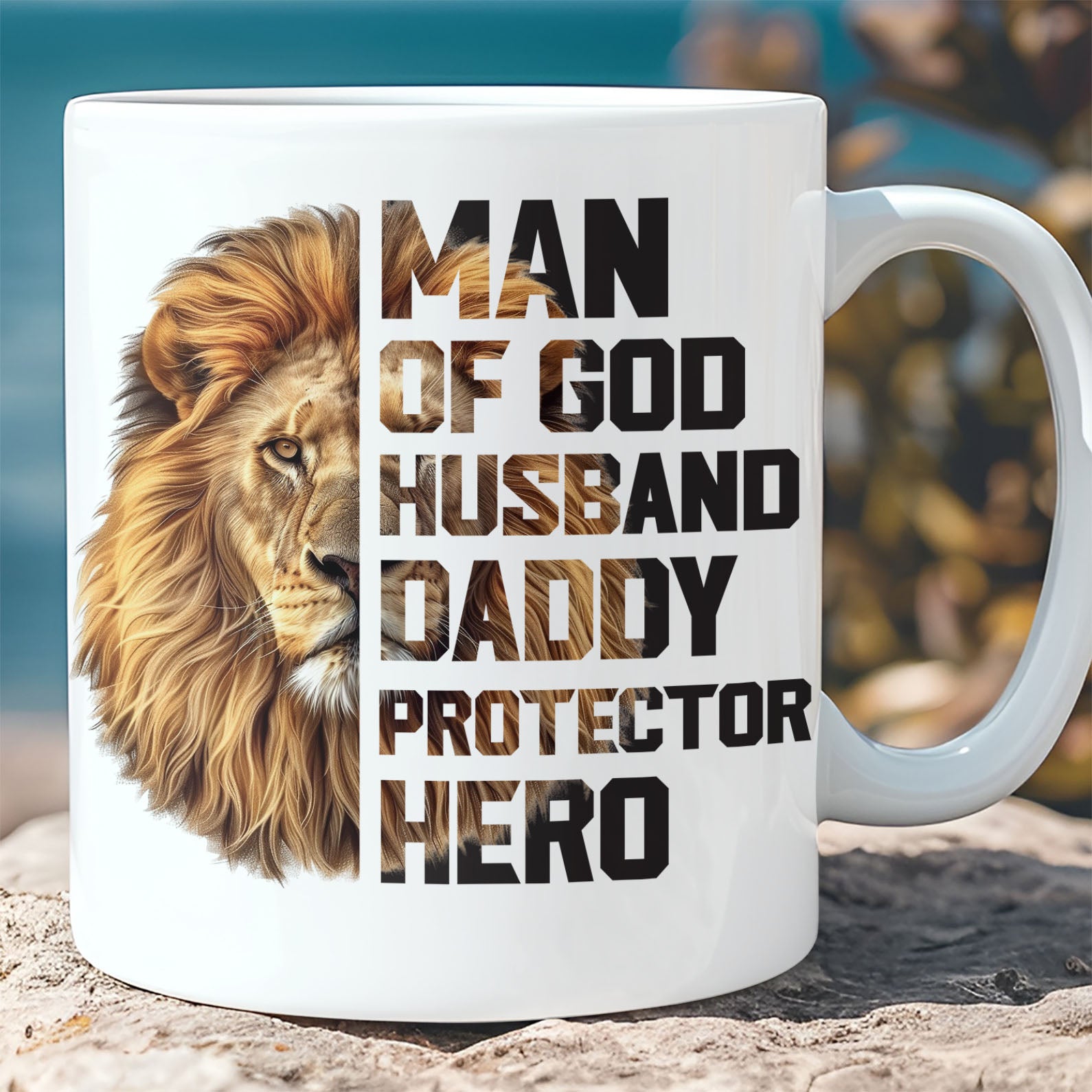 CHRISTIAN DAD MUG | MAN OF GOD COFFEE MUG WITH BIBLE VERSE &amp;amp; LION | JESUS GIFT FOR RELIGIOUS FATHER, FATHER’S DAY CHRISTIAN GIFT IDEA 682250