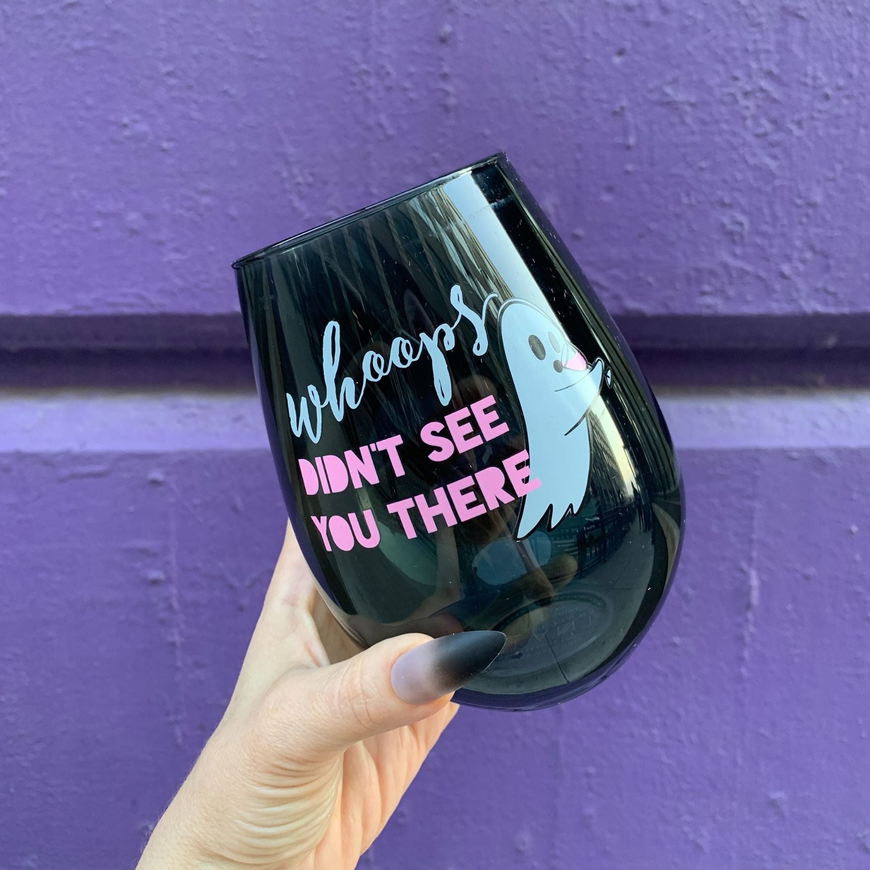 Whoops Didn&amp;#39;t See You There Jumbo Stemless Wine Glass in Black | 30 Oz. | Holds an Entire Bottle of Wine
