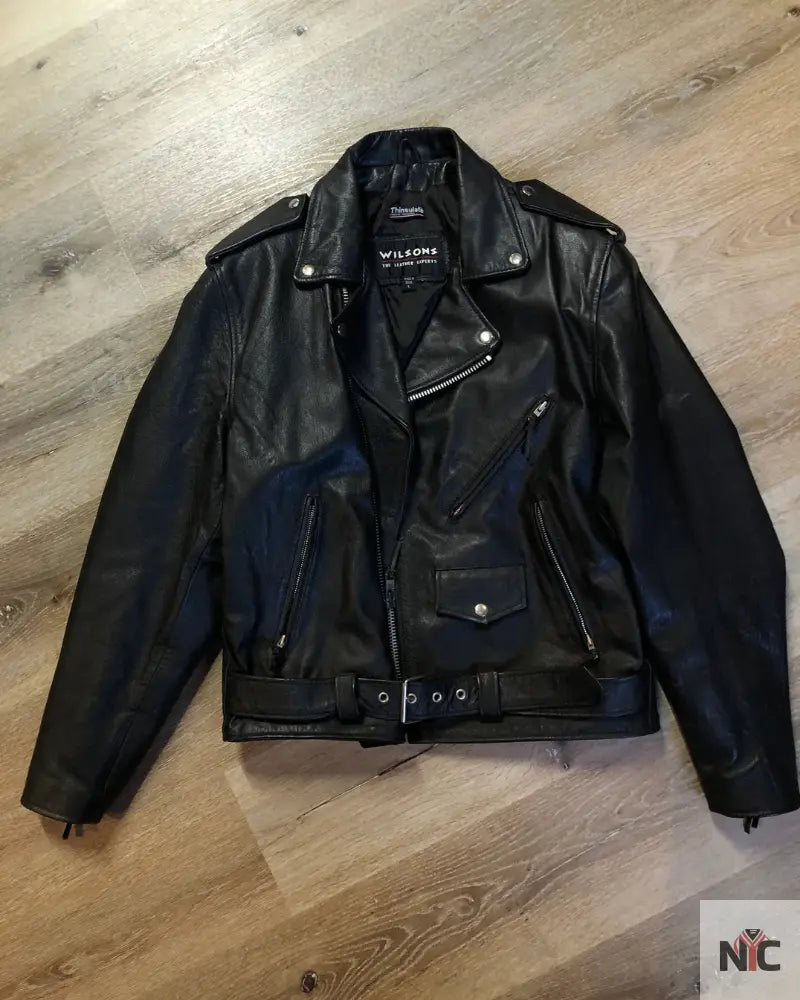 Wilson’s Black Leather Motorcycle Jacket