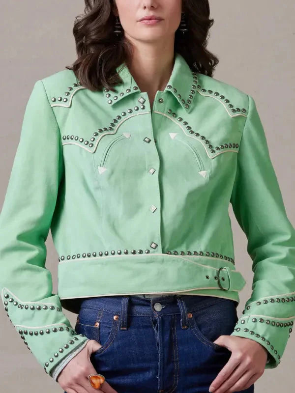 Women Rodeo Done &amp;amp; Dusted Leather Studded Jacket
