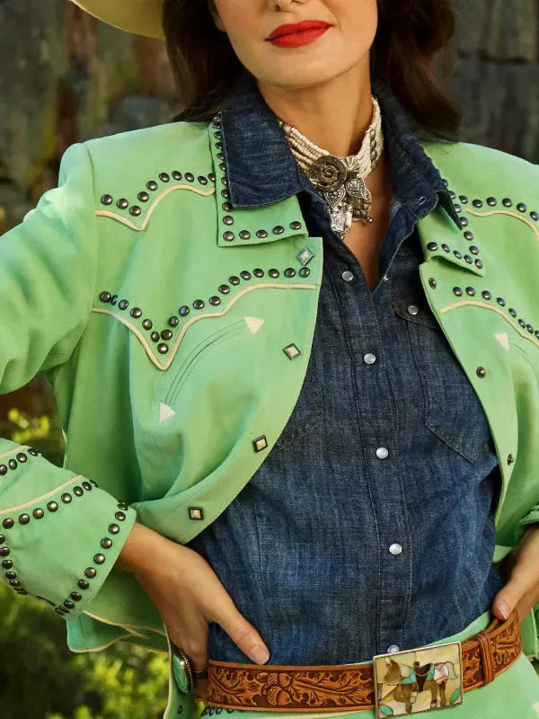 Women Rodeo Done &amp; Dusted Leather Studded Jacket
