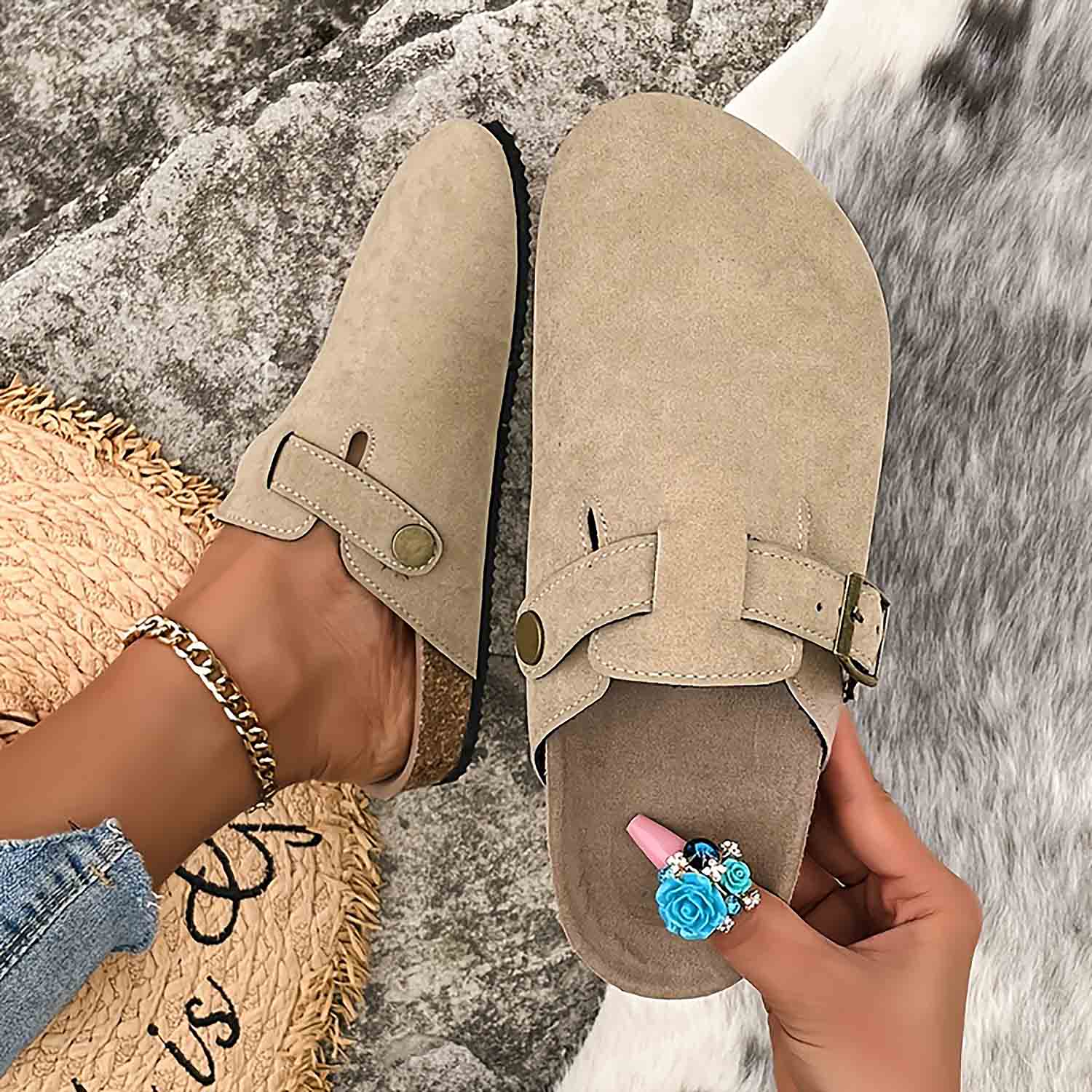 Women&amp;#39;s Buckle Strap Flat Mules | ZAKAPOP