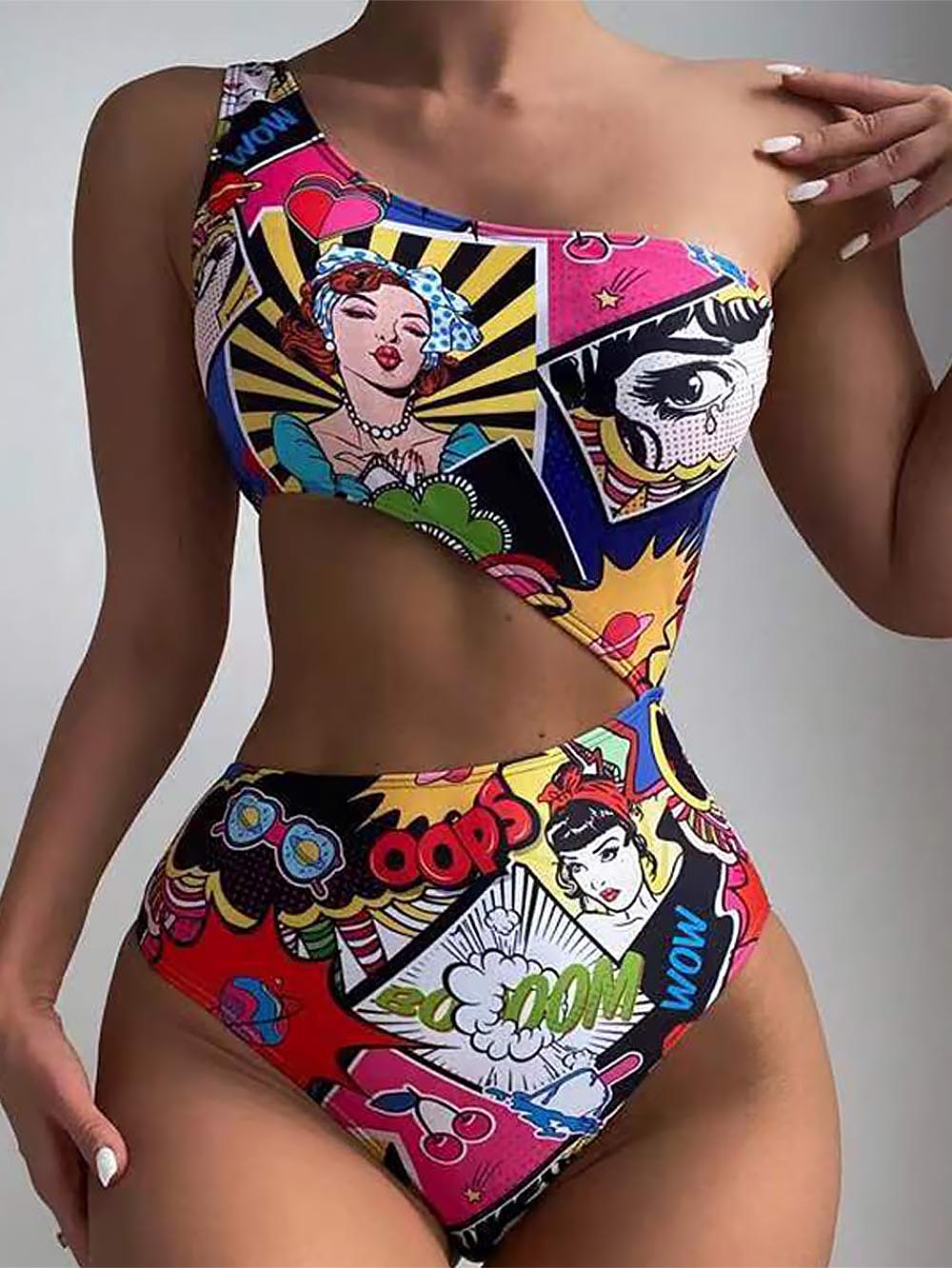 Women&amp;#39;s Cartoon Pattern Cut Out One Piece Swimwear | ZAKAPOP