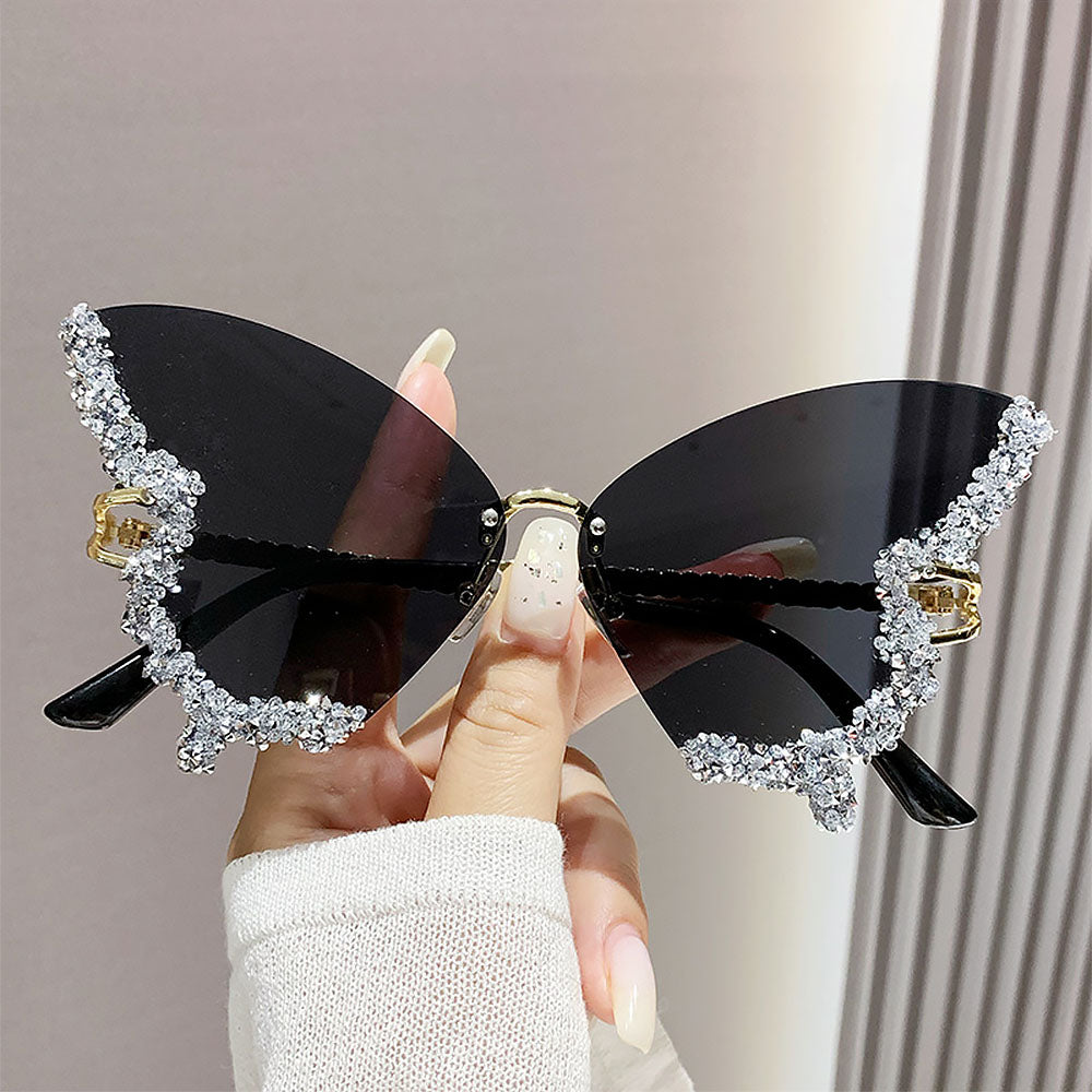 Women&amp;#39;s Fashionable Butterfly Rhinestone Frameless Gradient Sunglasses | ZAKAPOP