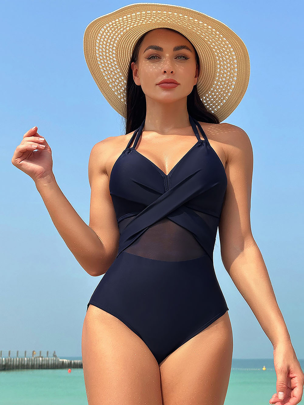 Women&#39;s New Solid Color Mesh One-Piece Swimwear | ZAKAPOP