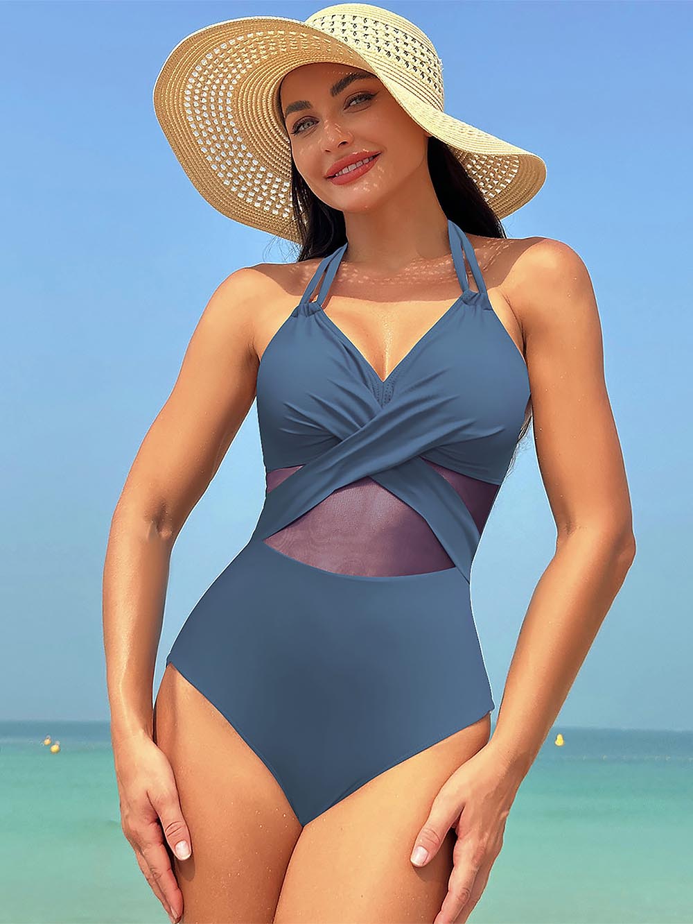 Women&#39;s New Solid Color Mesh One-Piece Swimwear | ZAKAPOP