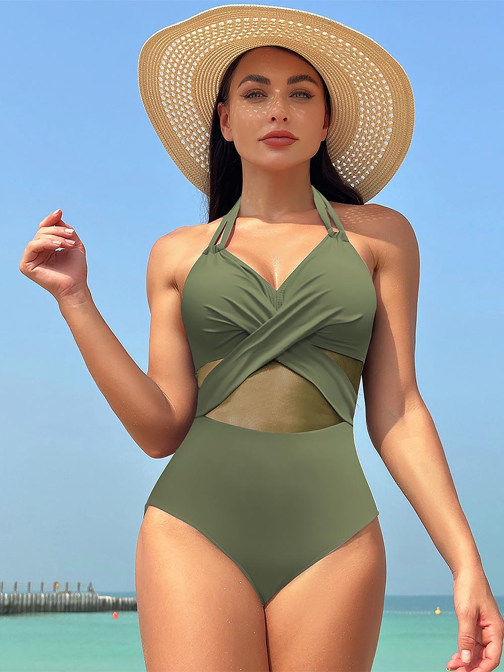 Women&#39;s New Solid Color Mesh One-Piece Swimwear | ZAKAPOP