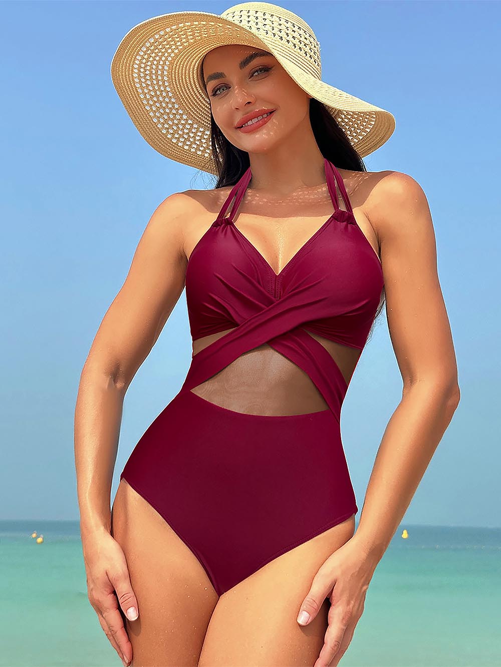 Women&#39;s New Solid Color Mesh One-Piece Swimwear | ZAKAPOP