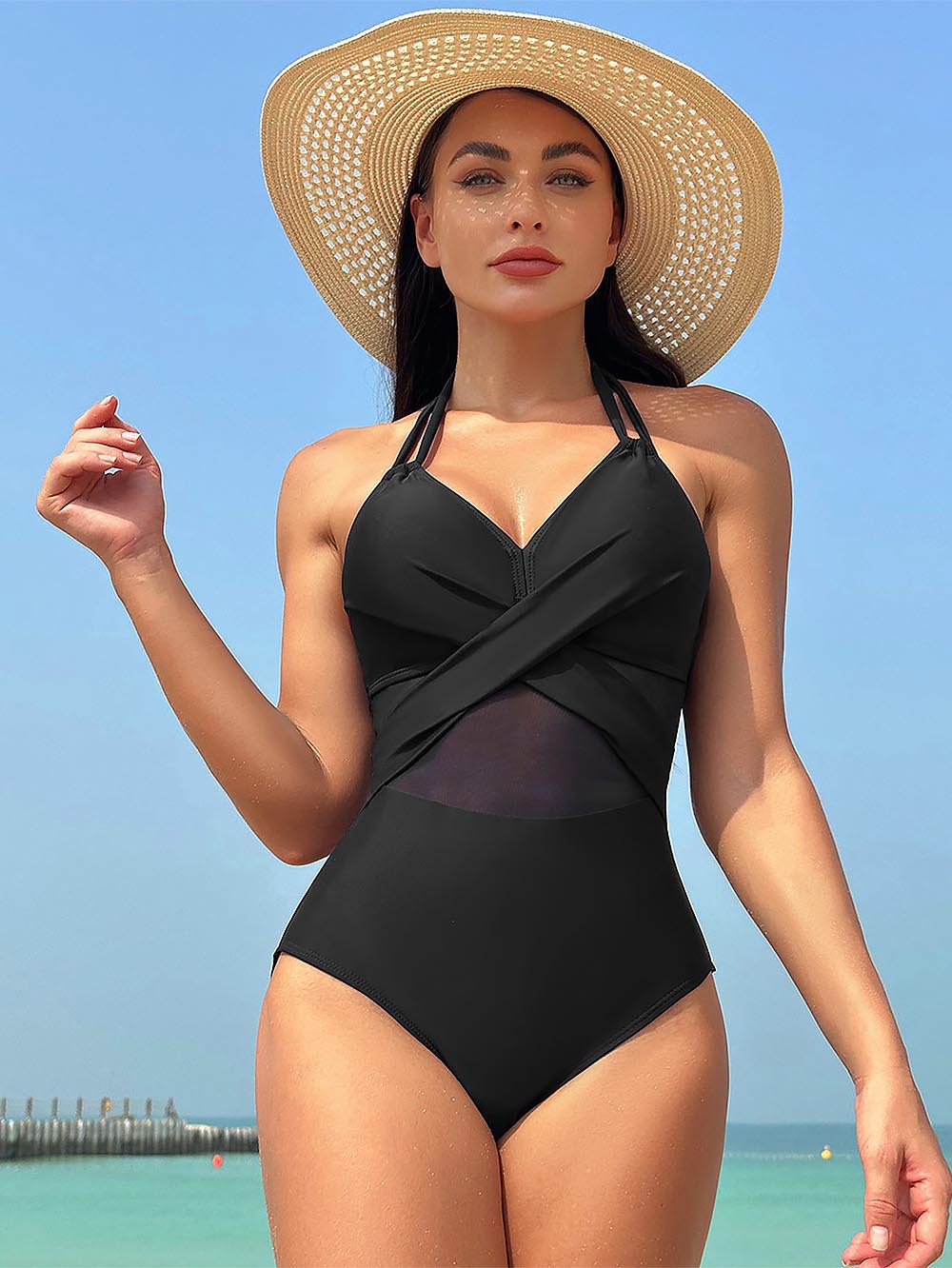 Women&#39;s New Solid Color Mesh One-Piece Swimwear | ZAKAPOP