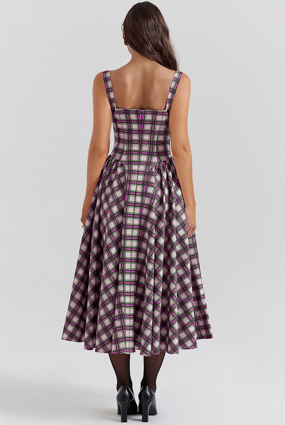 Women&#39;s Retro Pleated Check Midi Dress | ZAKAPOP