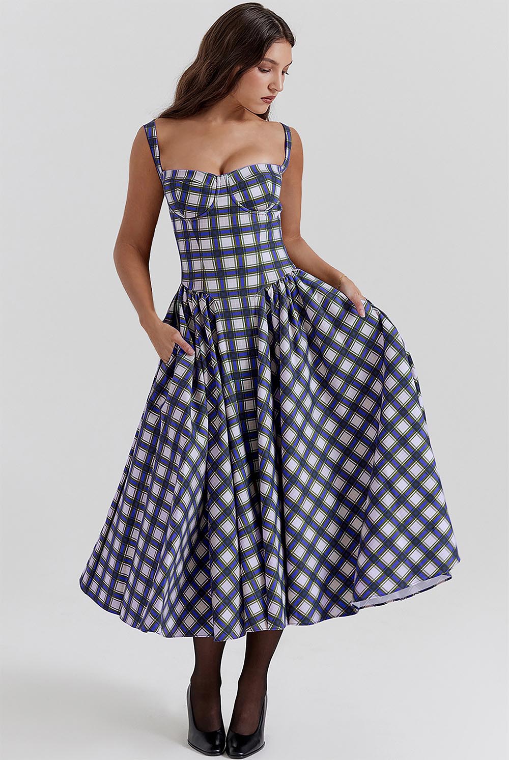 Women&#39;s Retro Pleated Check Midi Dress | ZAKAPOP