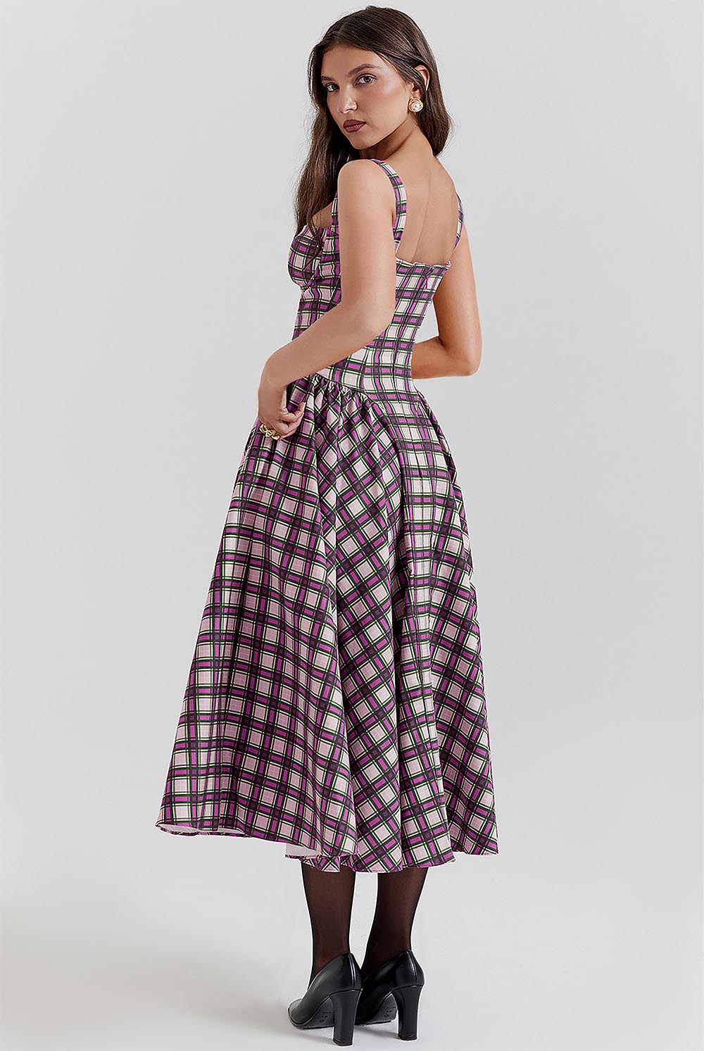 Women&#39;s Retro Pleated Check Midi Dress | ZAKAPOP