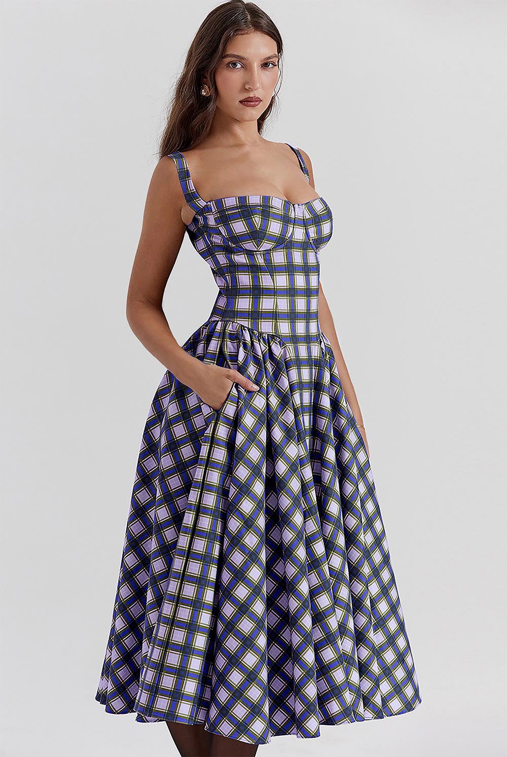 Women&#39;s Retro Pleated Check Midi Dress | ZAKAPOP